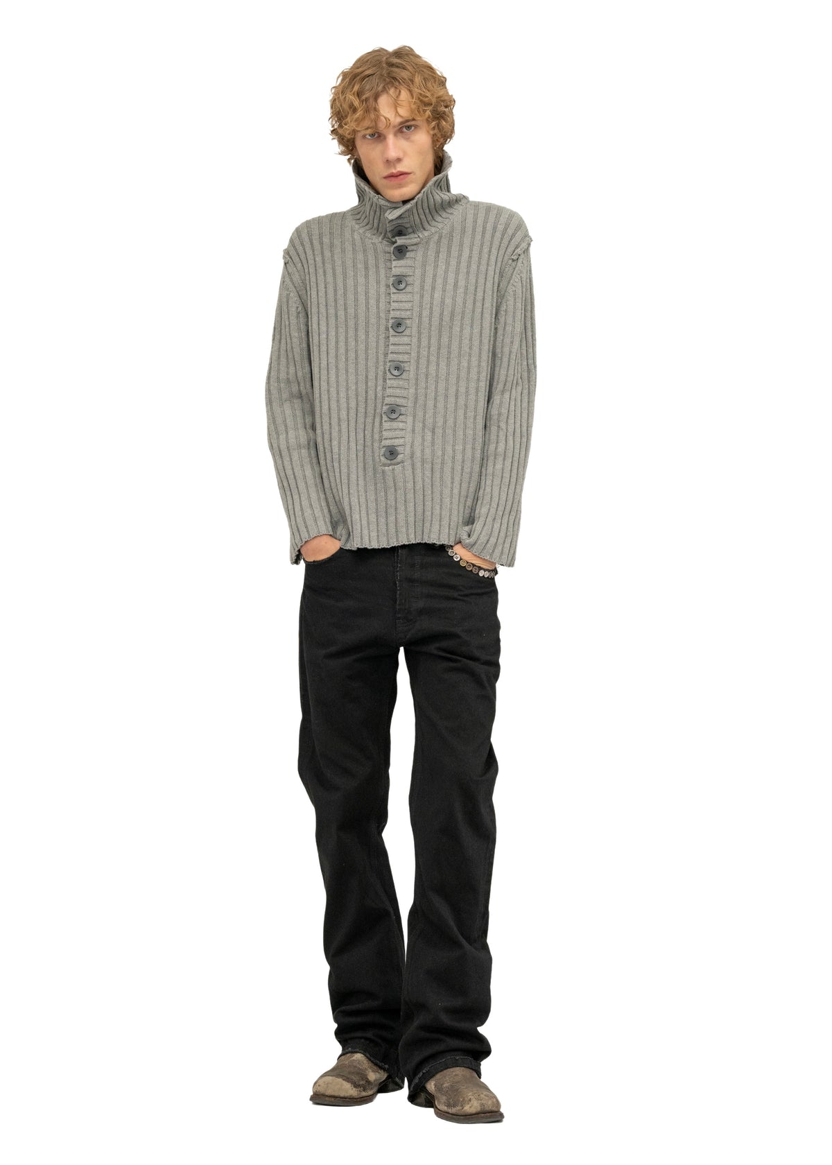 BUTTON LINE KNIT JUMPER GREY