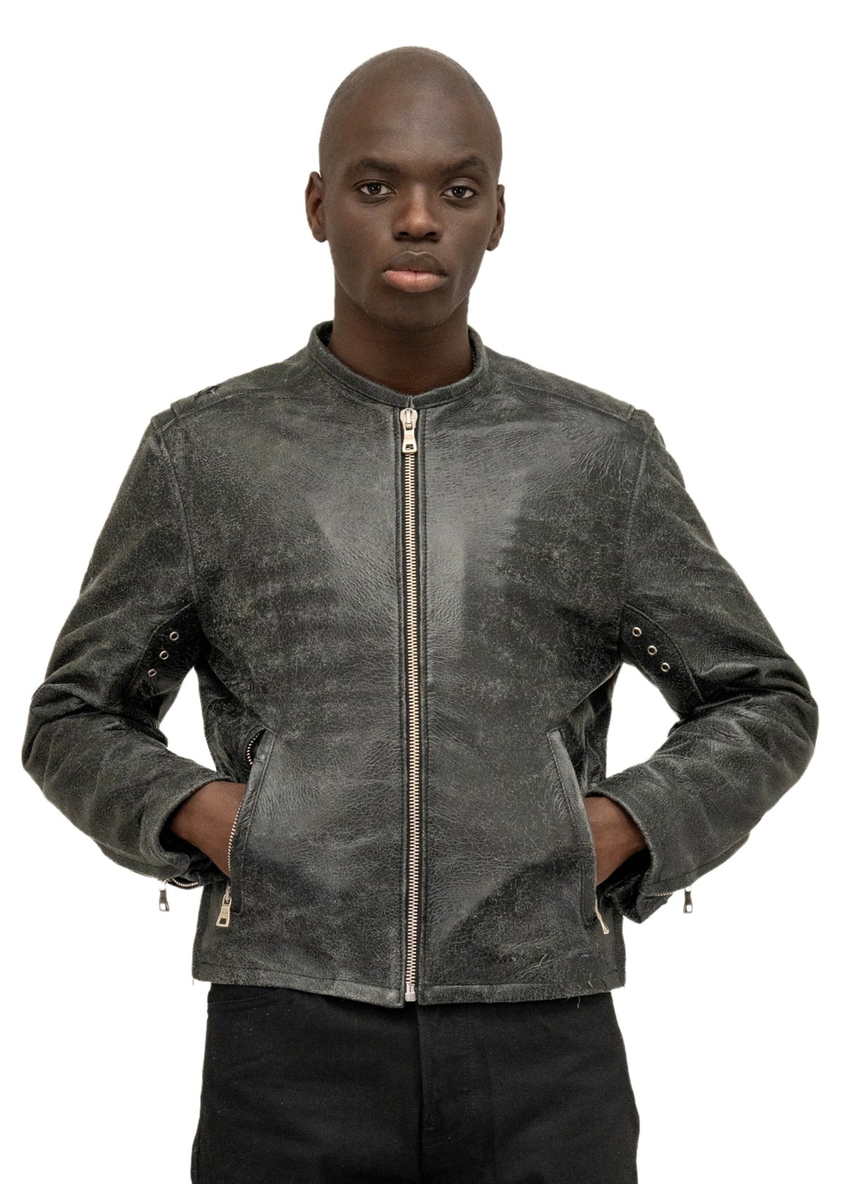 CRACKED BLACK RACER CUT LEATHER JACKET