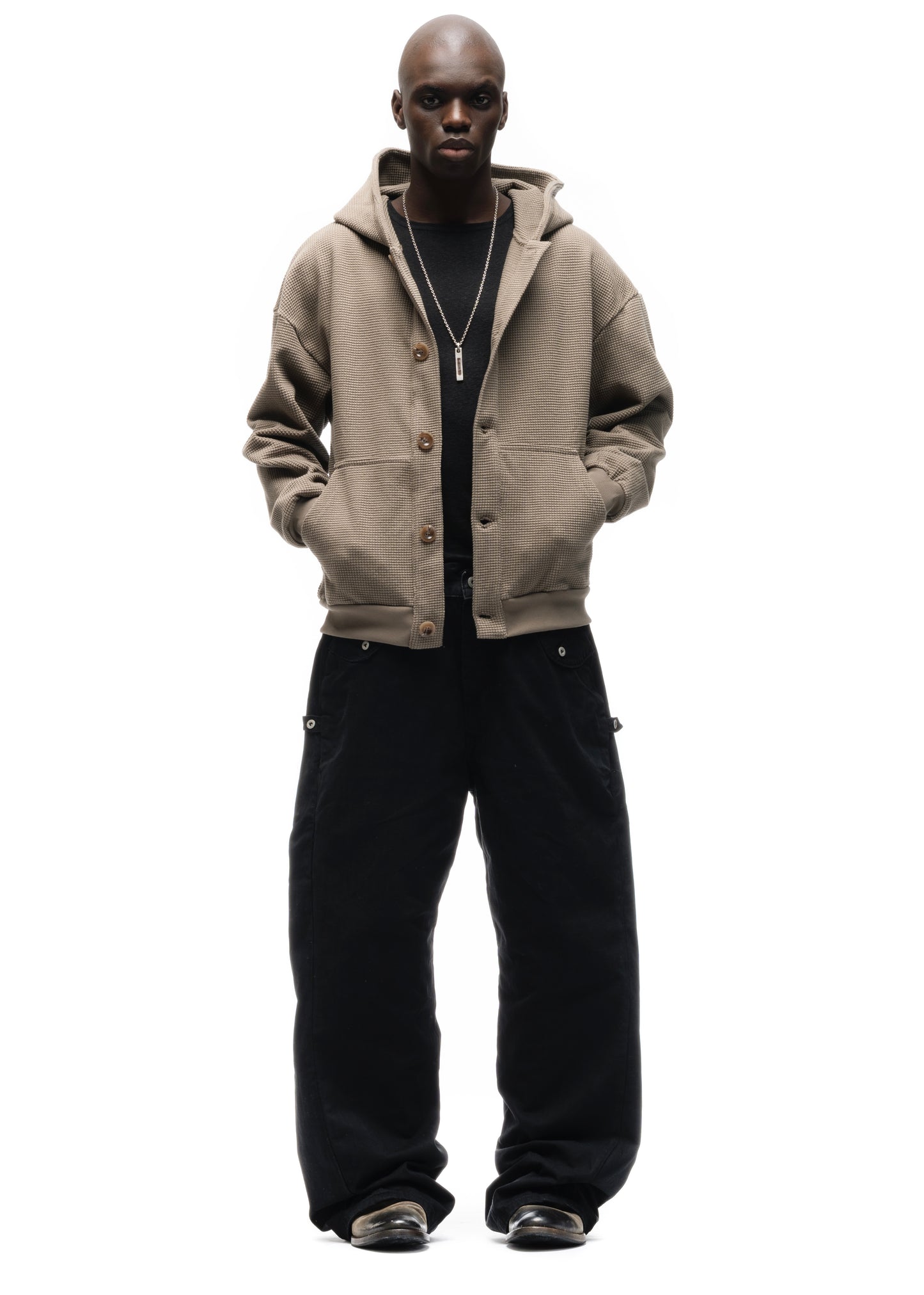 BUTTON KNIT COTTON JACKET LIGHT GREY/GREEN