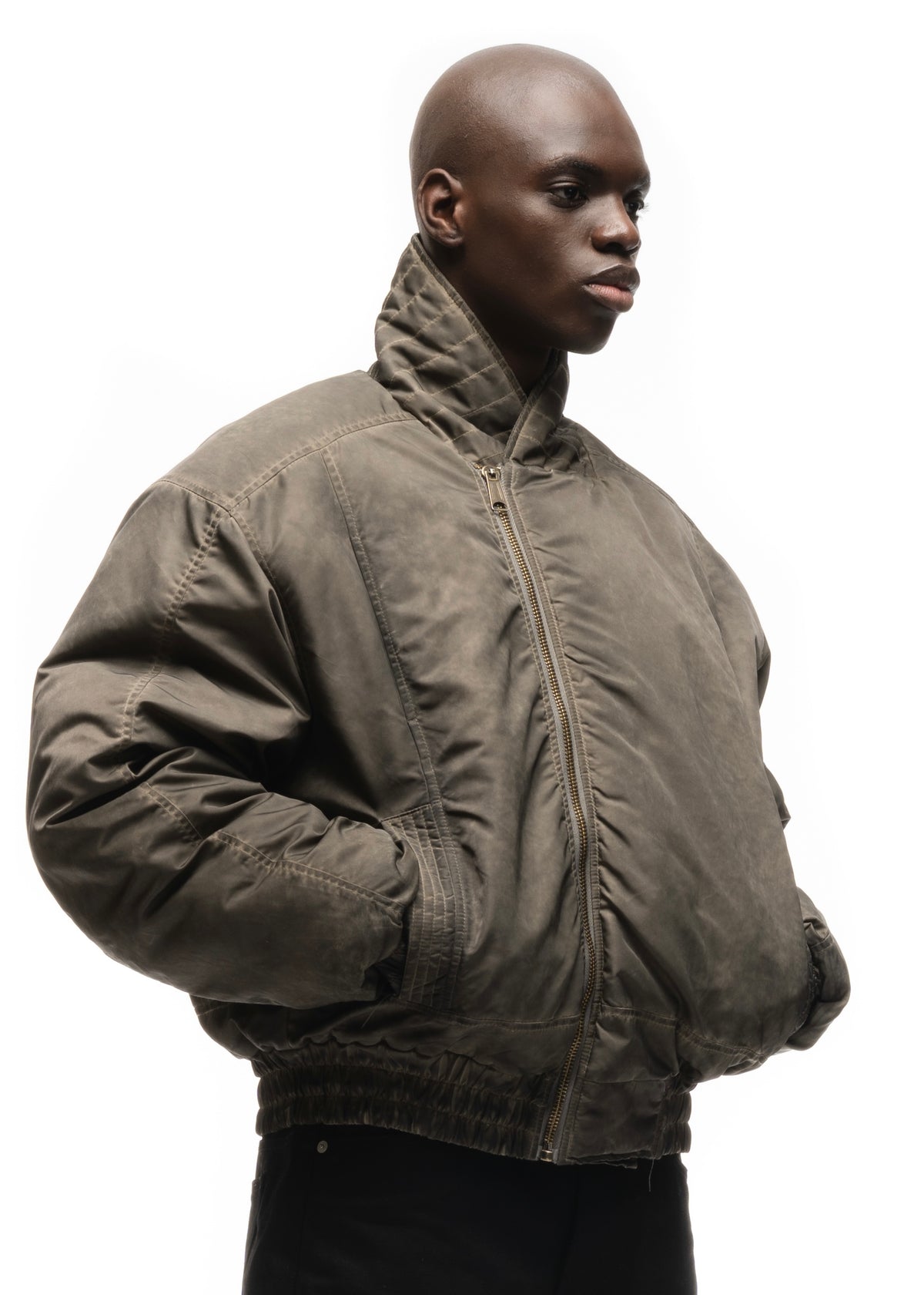 ASYMMETRICAL ZIP BOMBER JACKET USED BEIGE – NO/FAITH STUDIOS