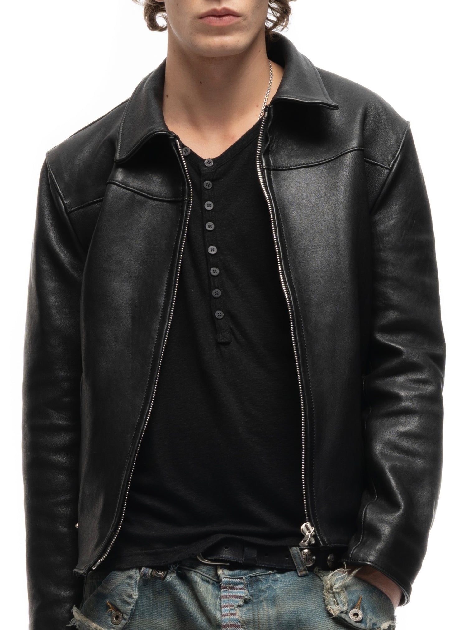 MESSAGE BUTTON UP T-SHIRT BLACK