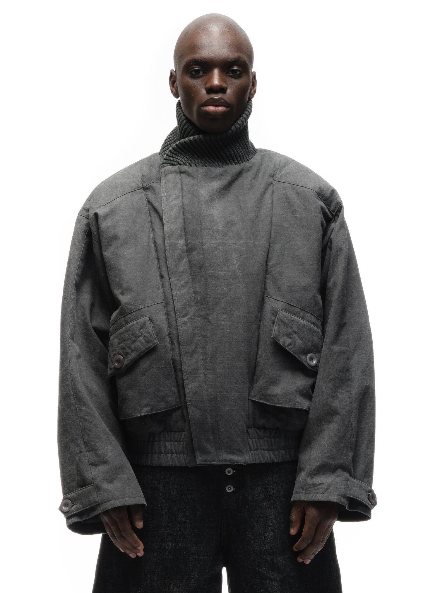 JAPANESE FLIGHT PADDED BOMBER JACKET STRUCTURED GREY