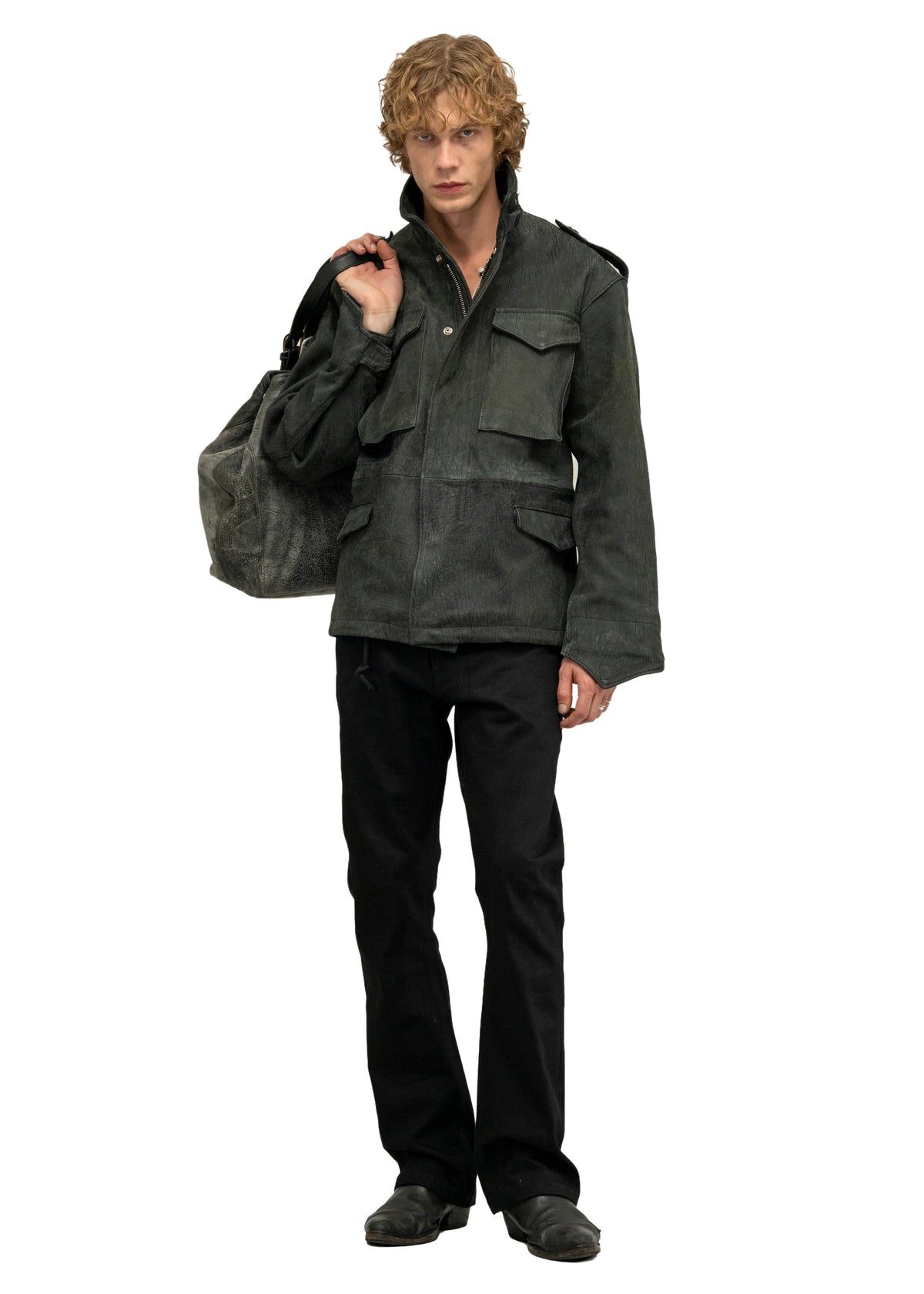 LEATHER FIELD PARKA BLACK