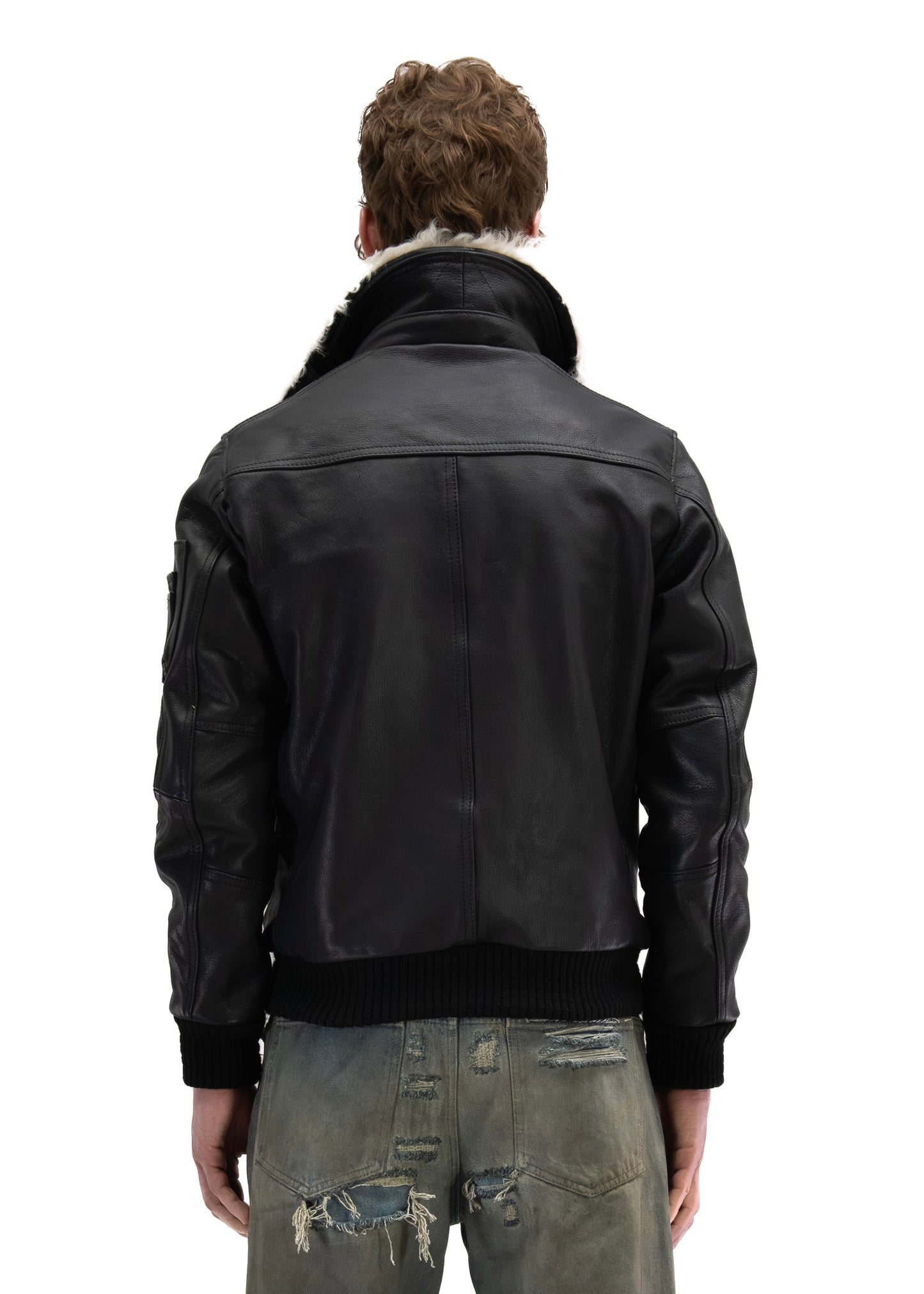AVIATOR FUR LEATHER JACKET BLACK