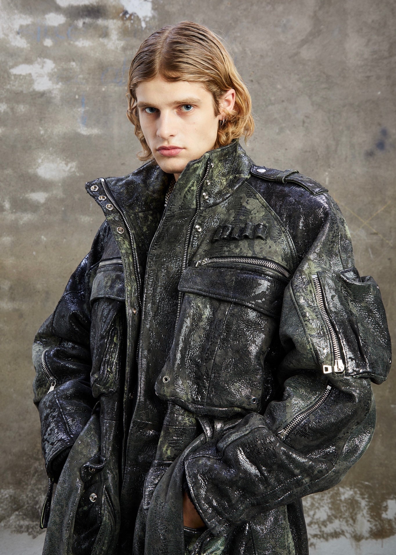 LEATHER PARKA CAMO BLACK/GREEN