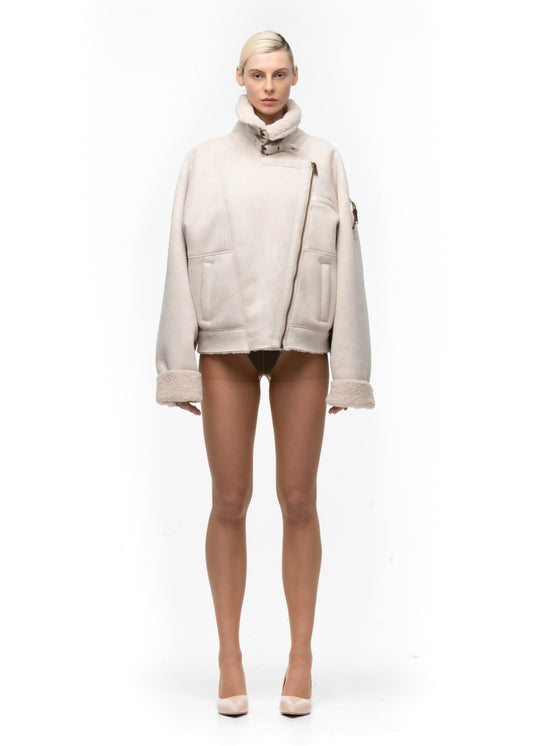 HEAVY FLIGHT SHEARLING JACKET WHITE WOMEN'S CUT