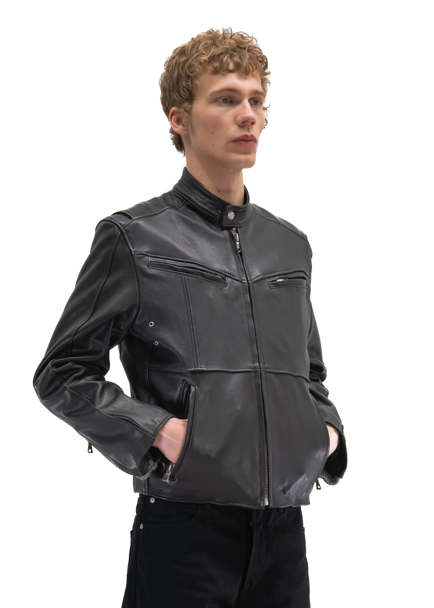 LAYERED RACER CUT LEATHER JACKET