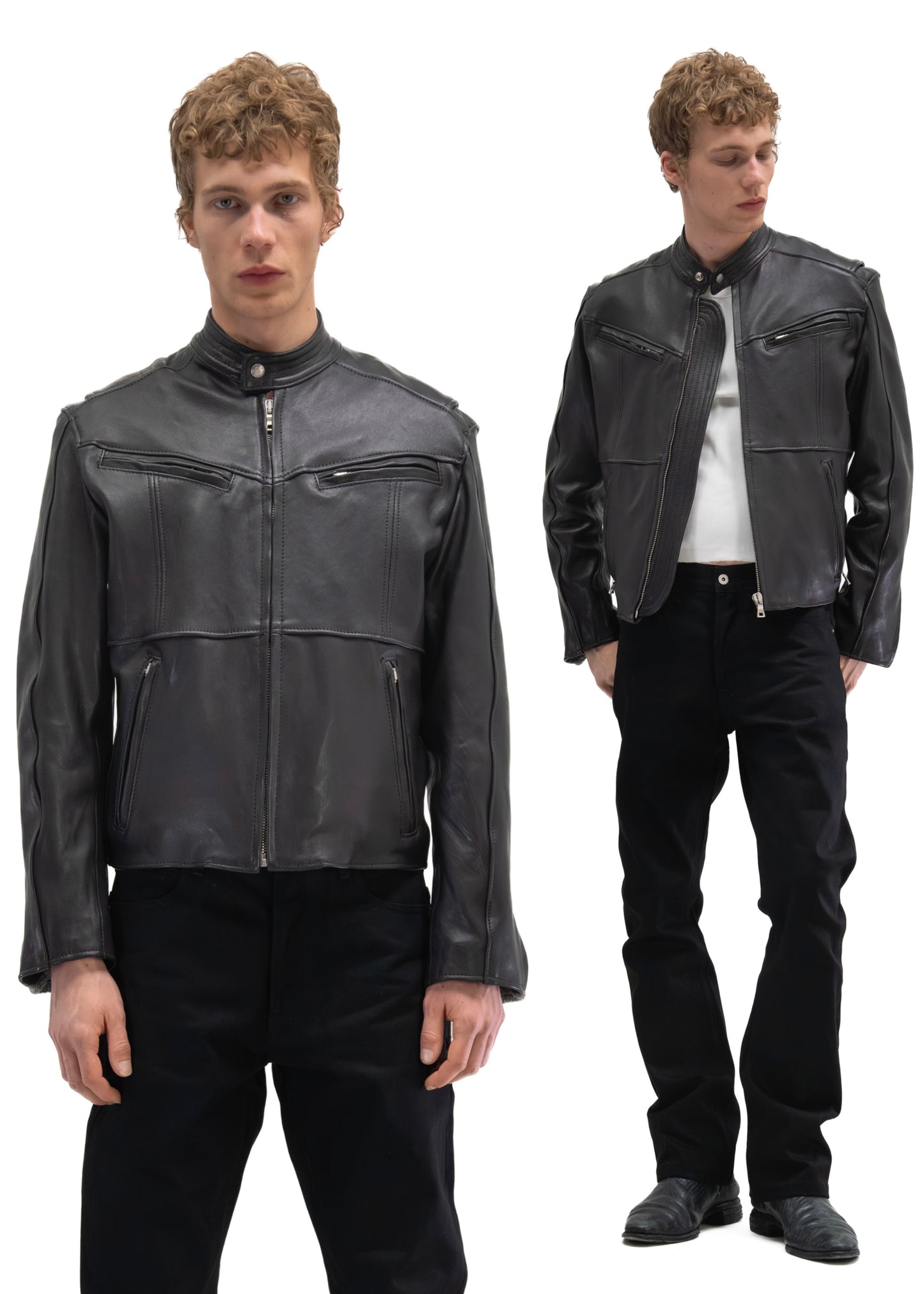 LAYERED RACER CUT LEATHER JACKET