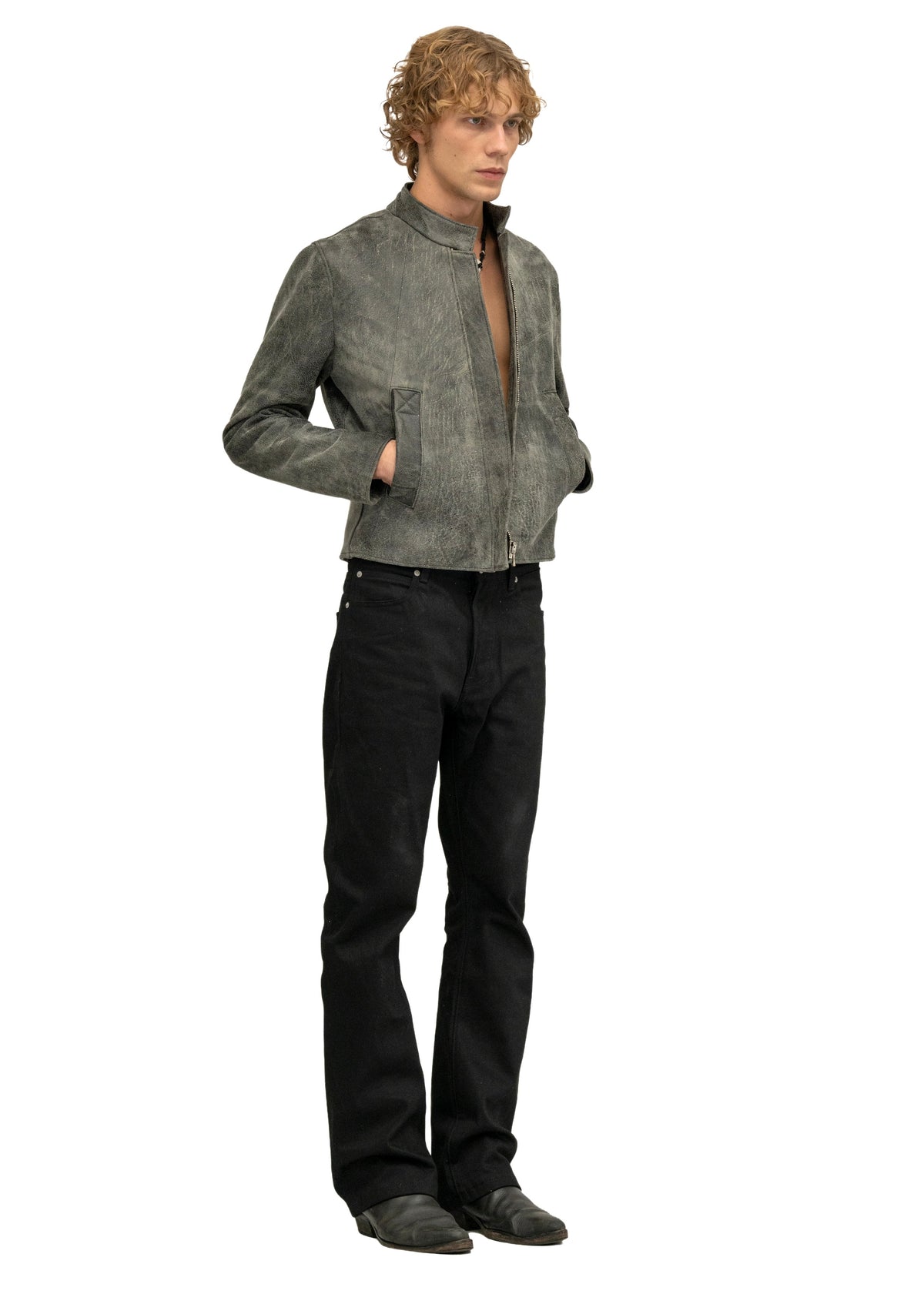 DRIVER ONE CUT STONE LEATHER JACKET