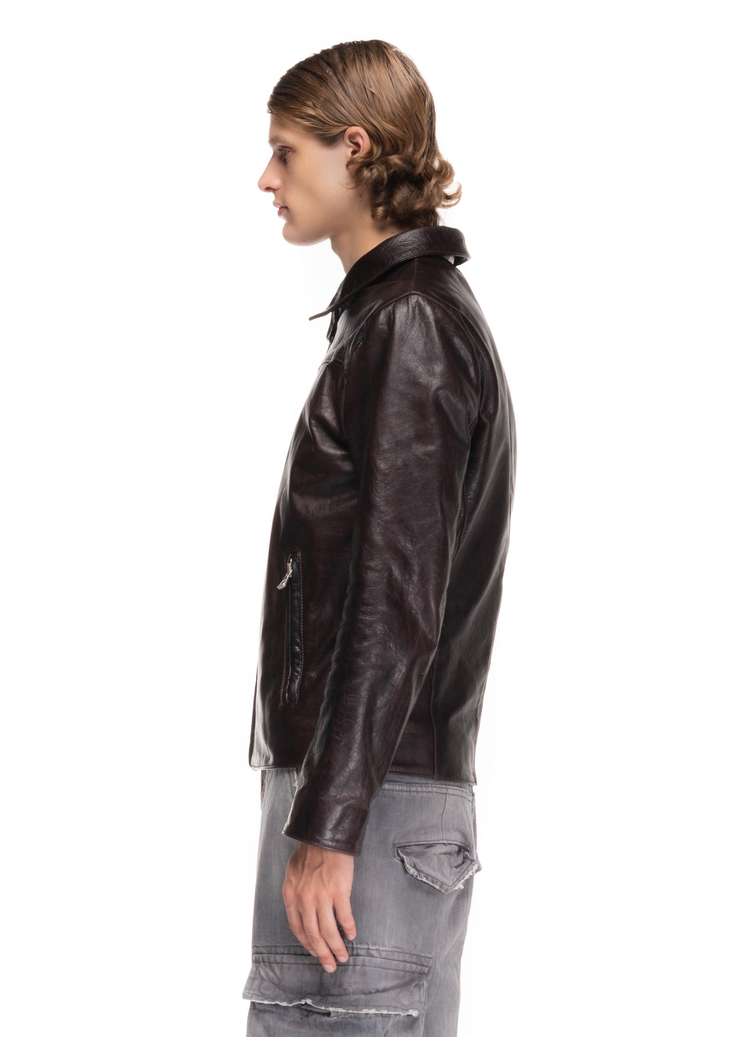 SLIM BASIC CUT LEATHER JACKET 001