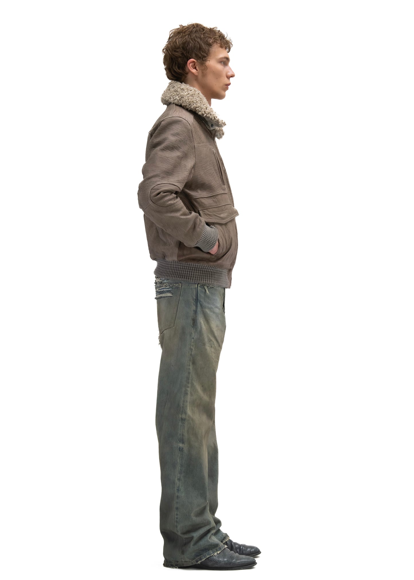 AVIATOR FUR LEATHER JACKET GREY