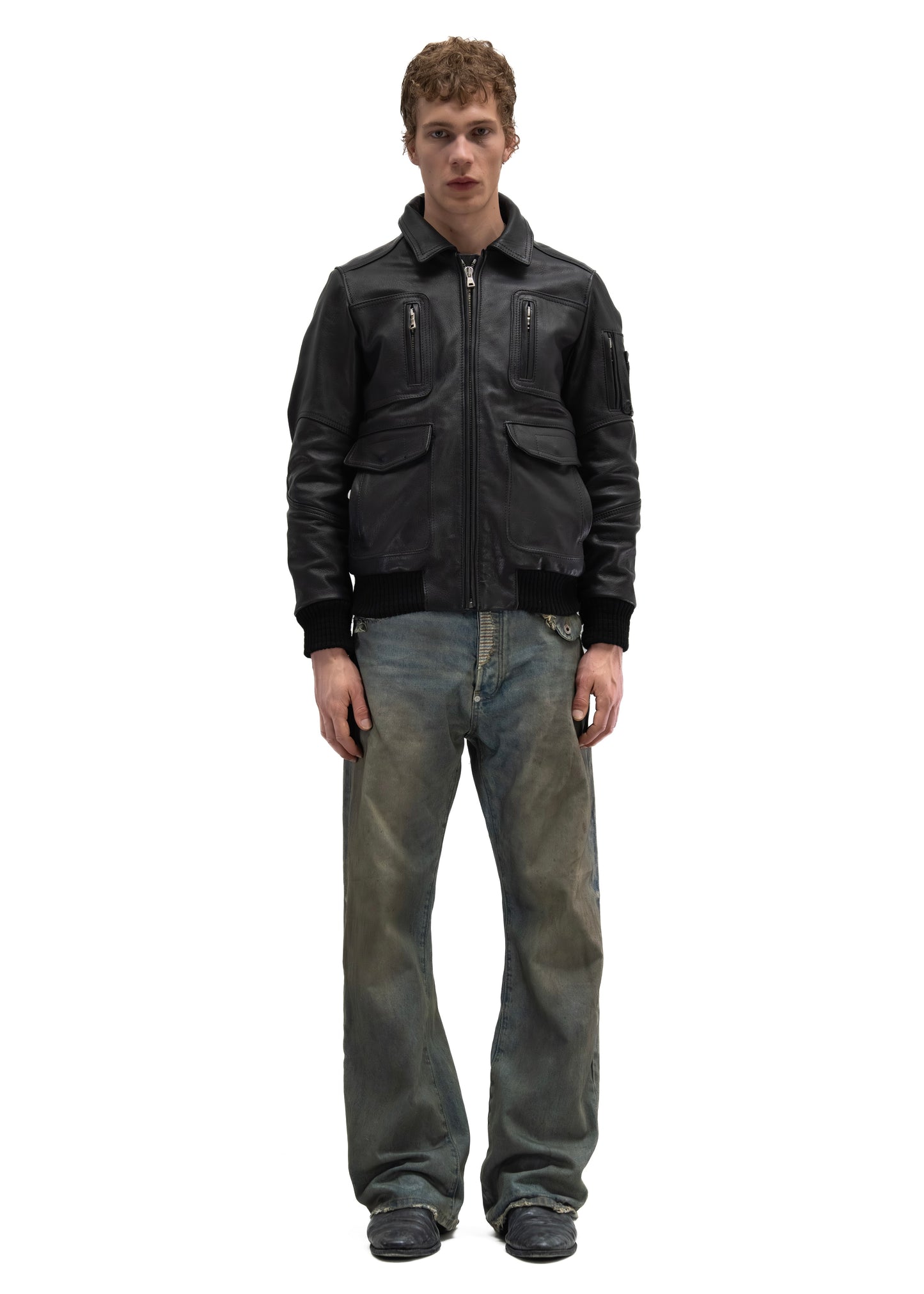 AVIATOR FUR LEATHER JACKET BLACK