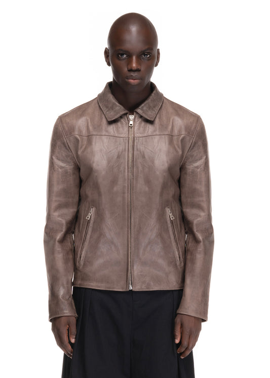BASIC CUT LEATHER JACKET LIGHT BROWN 003