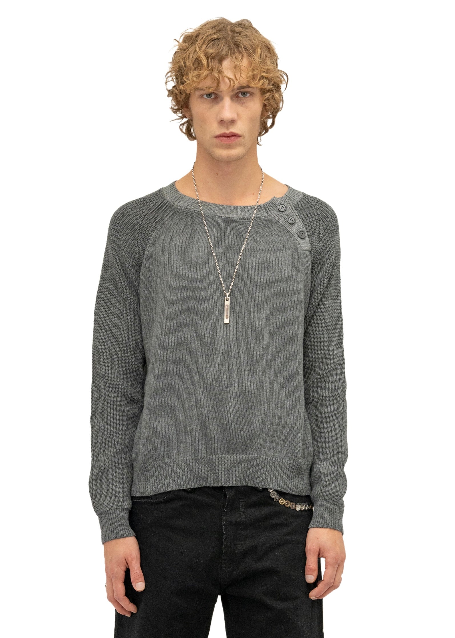 BUTTON KNIT CREWNECK GREY – NO/FAITH STUDIOS