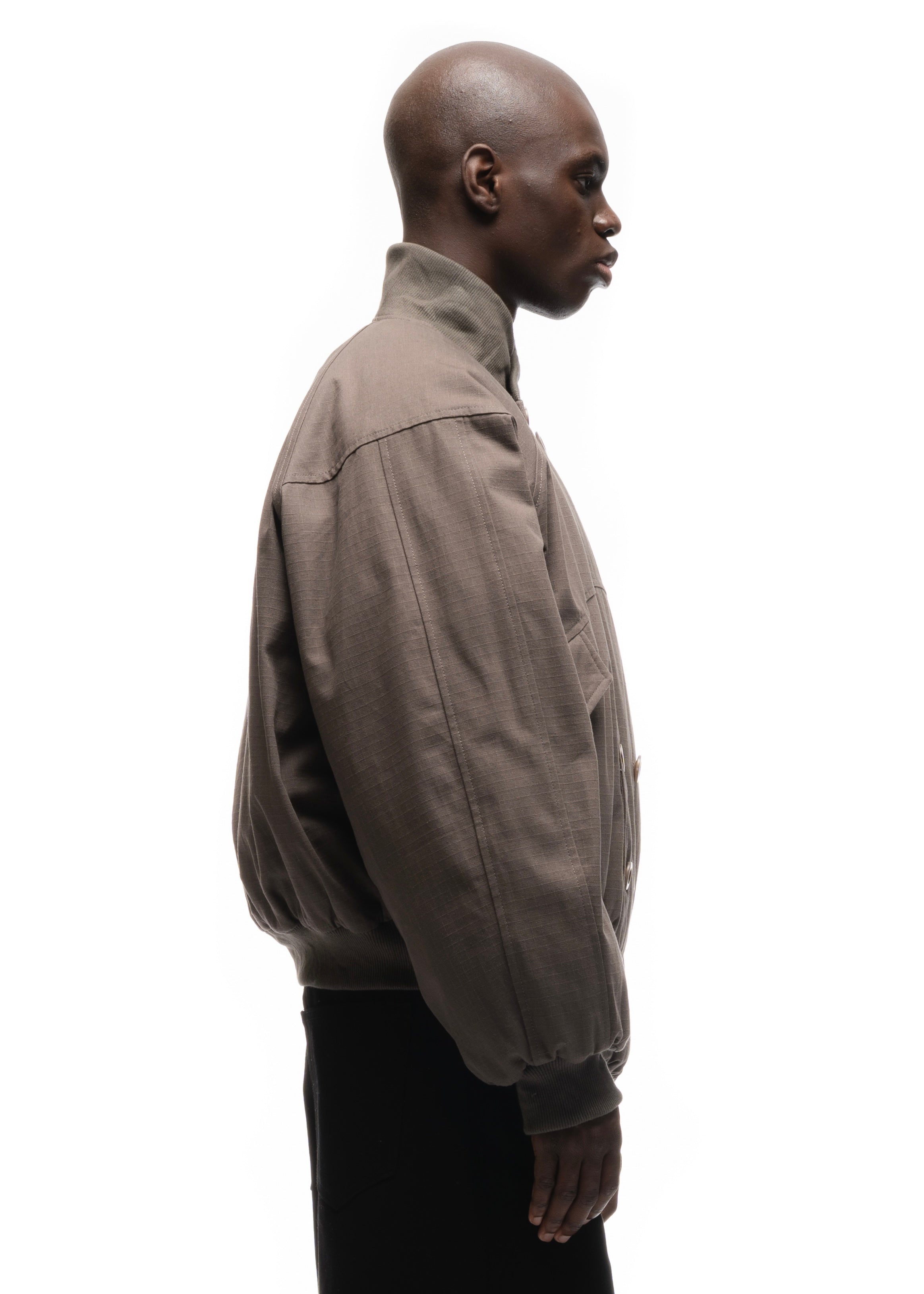 DOUBLE BUTTON BOMBER JACKET STRUCTURED STONE – NO/FAITH STUDIOS