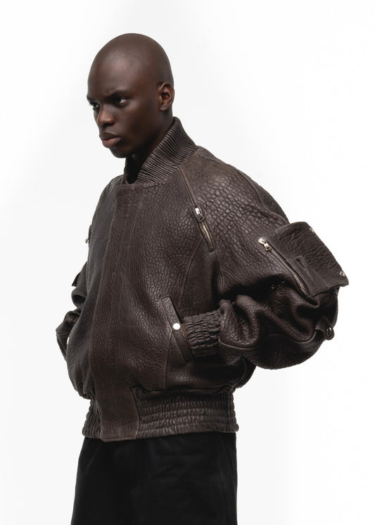 BROWN DRIED CONCRETE LEATHER BOMBER