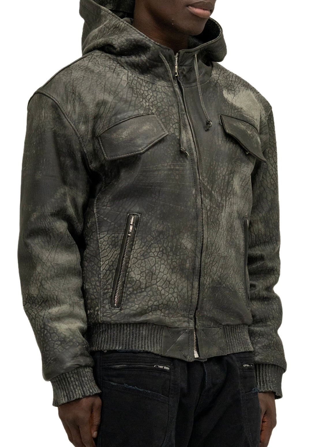 SCAR HOOD LEATHER JACKET GREEN