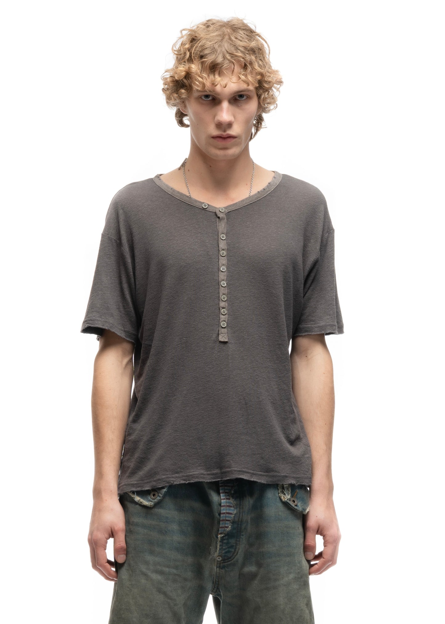 MESSAGE BUTTON UP T-SHIRT STEEL GREY