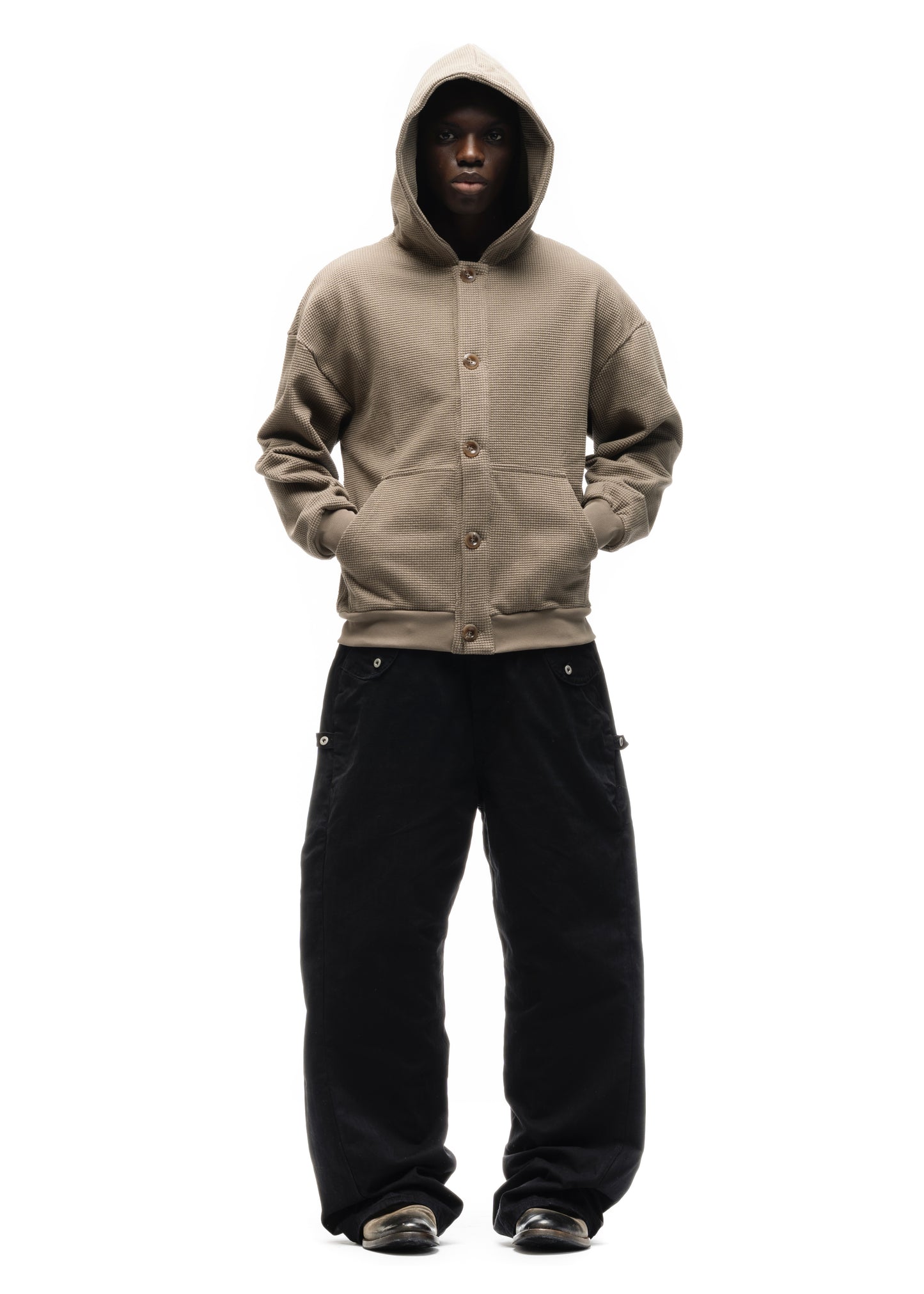 BUTTON KNIT COTTON JACKET LIGHT GREY/GREEN