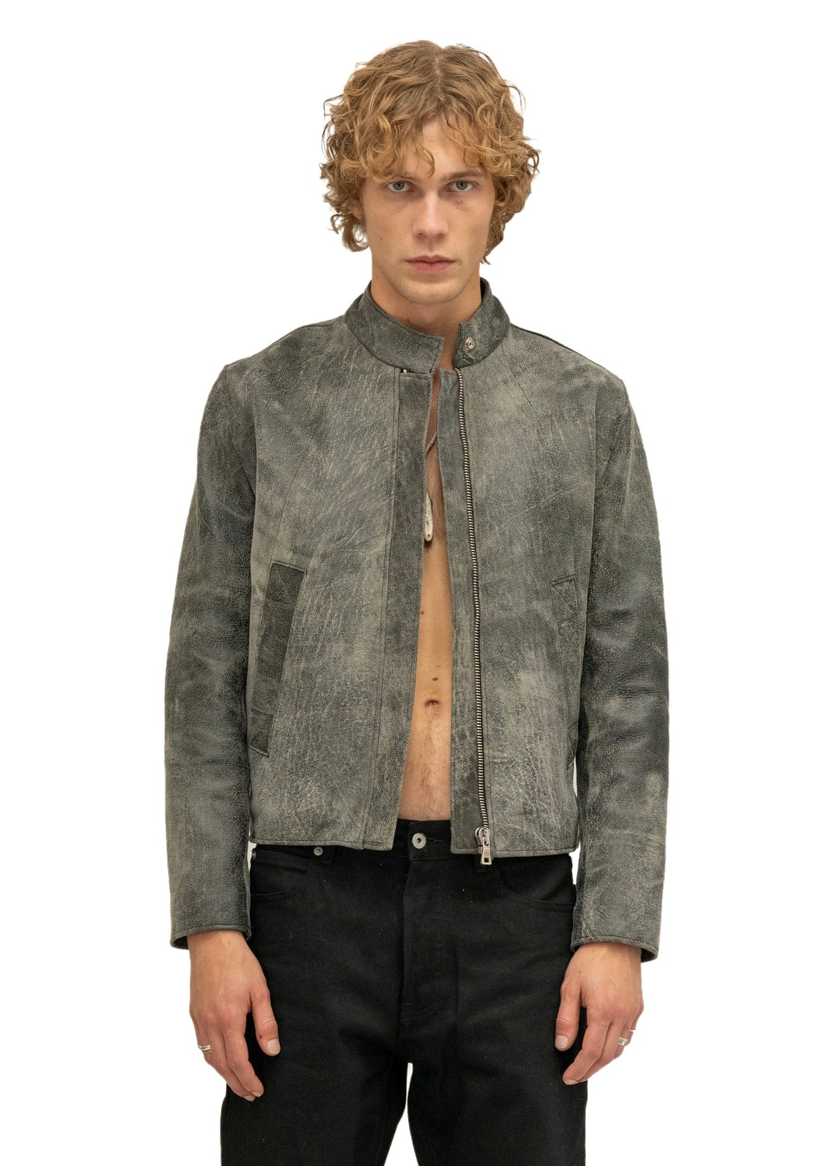 DRIVER ONE CUT STONE LEATHER JACKET