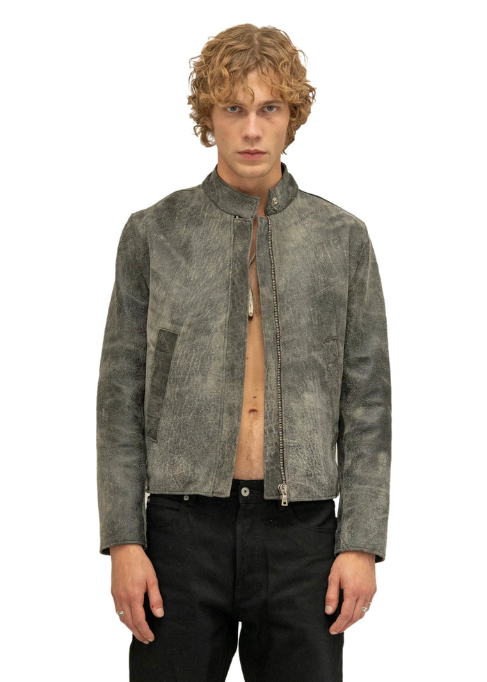 DRIVER ONE CUT STONE LEATHER JACKET