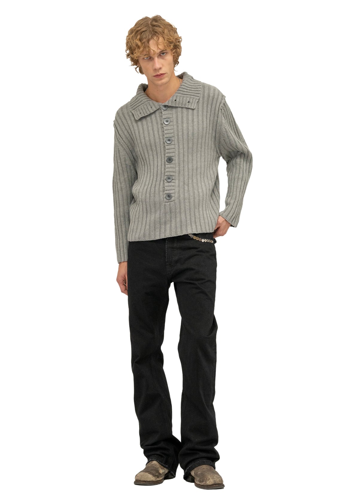 BUTTON LINE KNIT JUMPER GREY