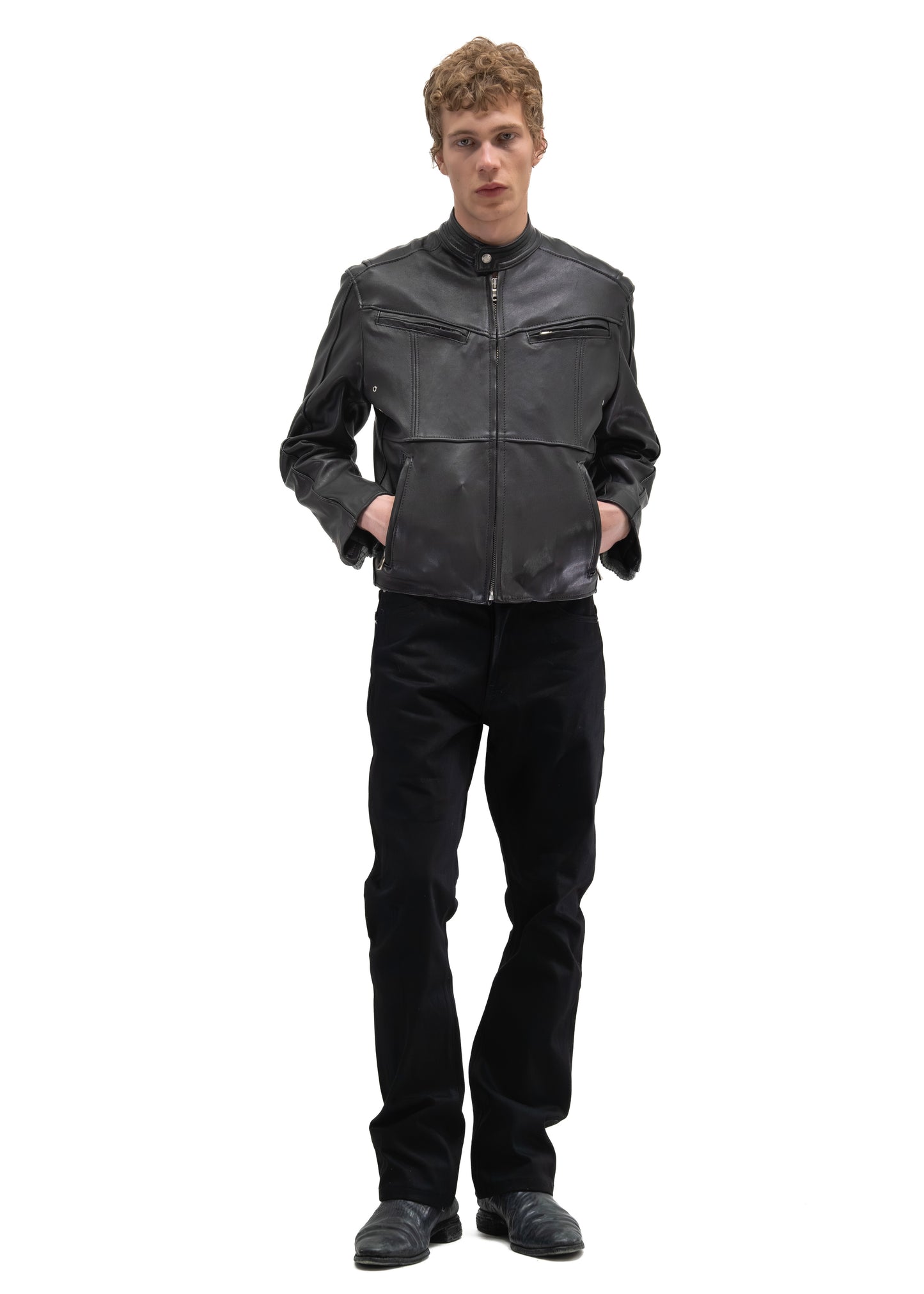 LAYERED RACER CUT LEATHER JACKET