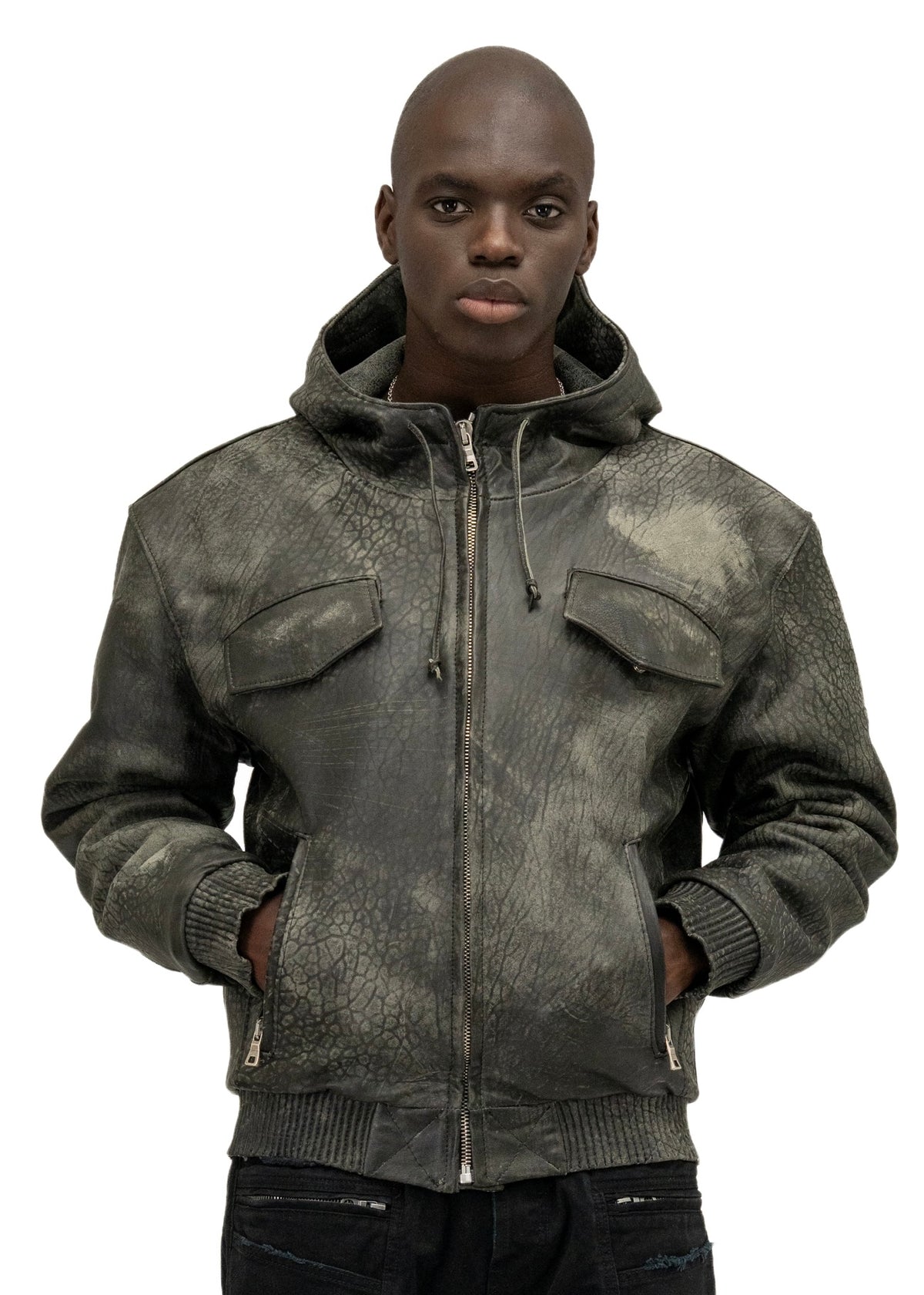 SCAR HOOD LEATHER JACKET GREEN