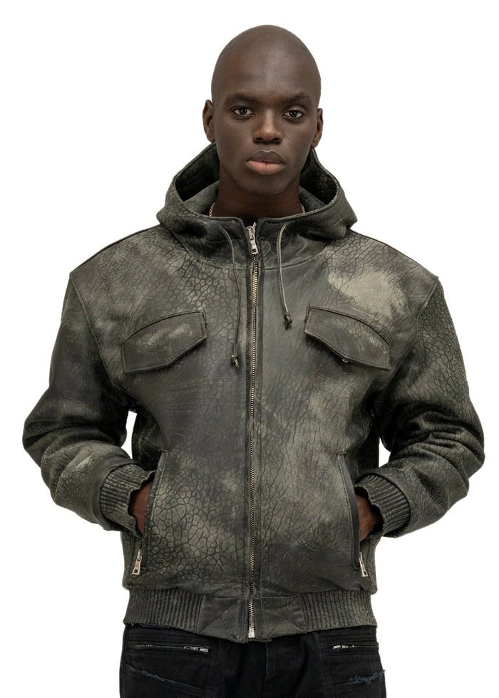 SCAR HOOD LEATHER JACKET GREEN