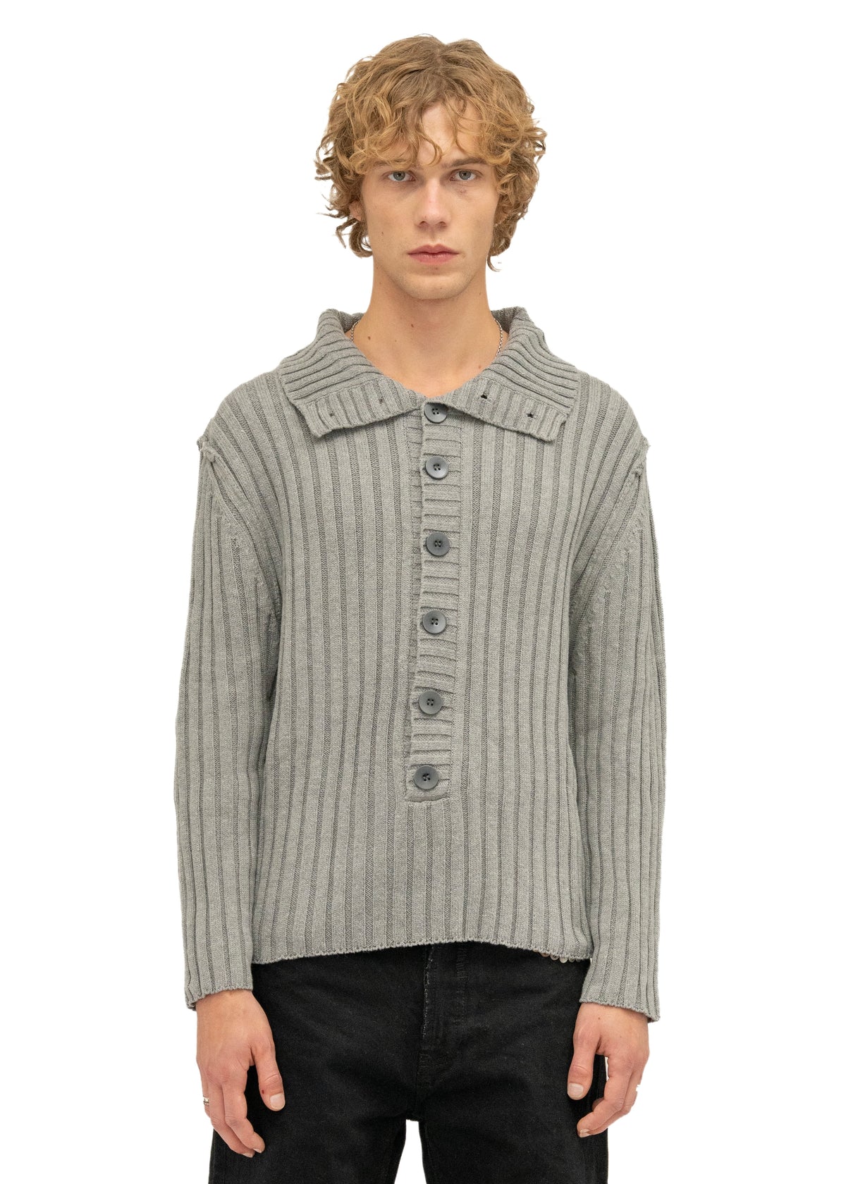 BUTTON LINE KNIT JUMPER GREY