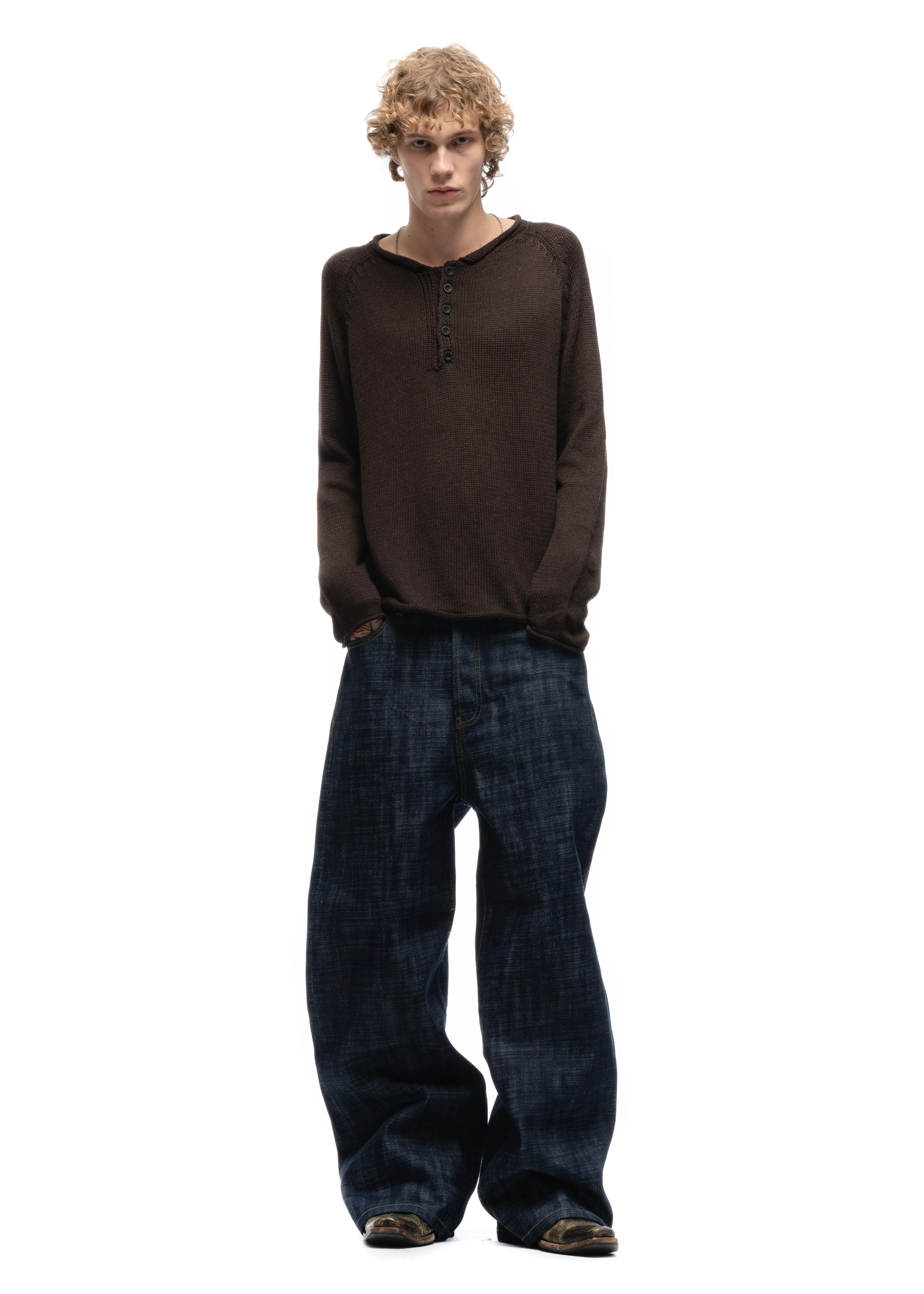 BUTTON KNIT SWEATER BROWN – NO/FAITH STUDIOS