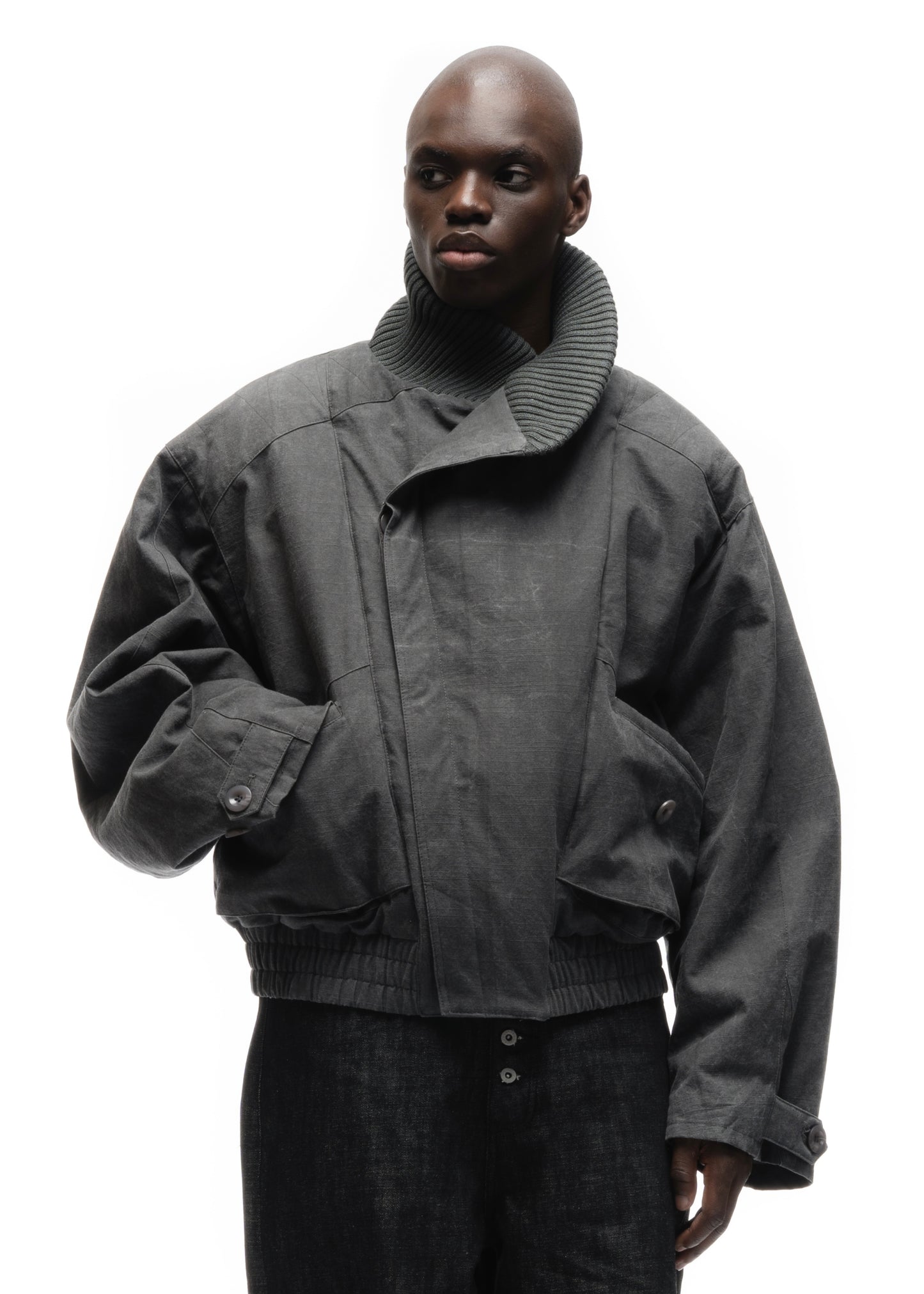 JAPANESE FLIGHT PADDED BOMBER JACKET STRUCTURED GREY