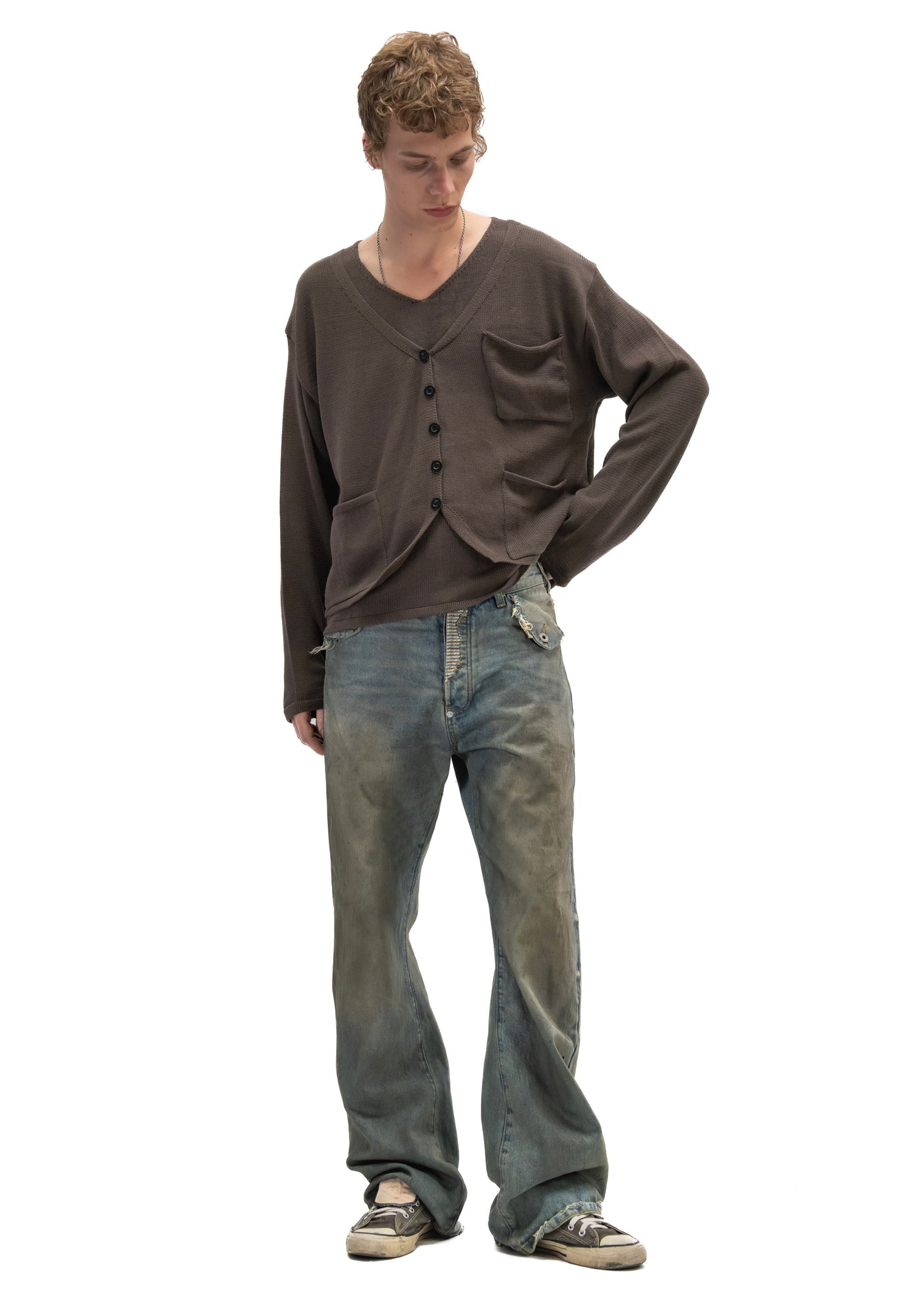 DOUBLE LAYERED KNIT CARDIGAN