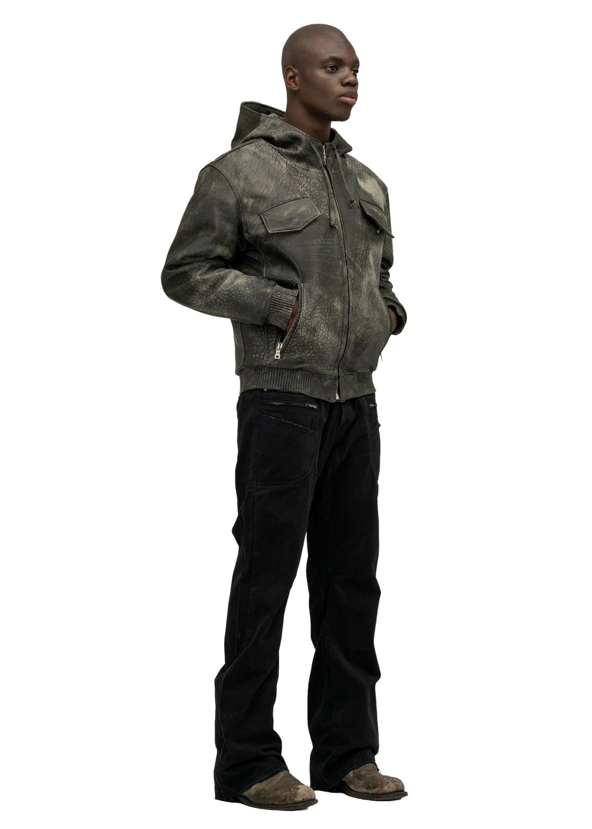 SCAR HOOD LEATHER JACKET GREEN