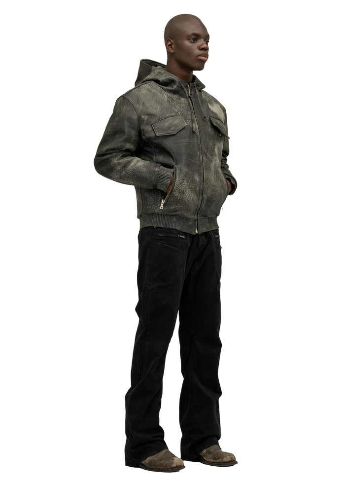 SCAR HOOD LEATHER JACKET GREEN