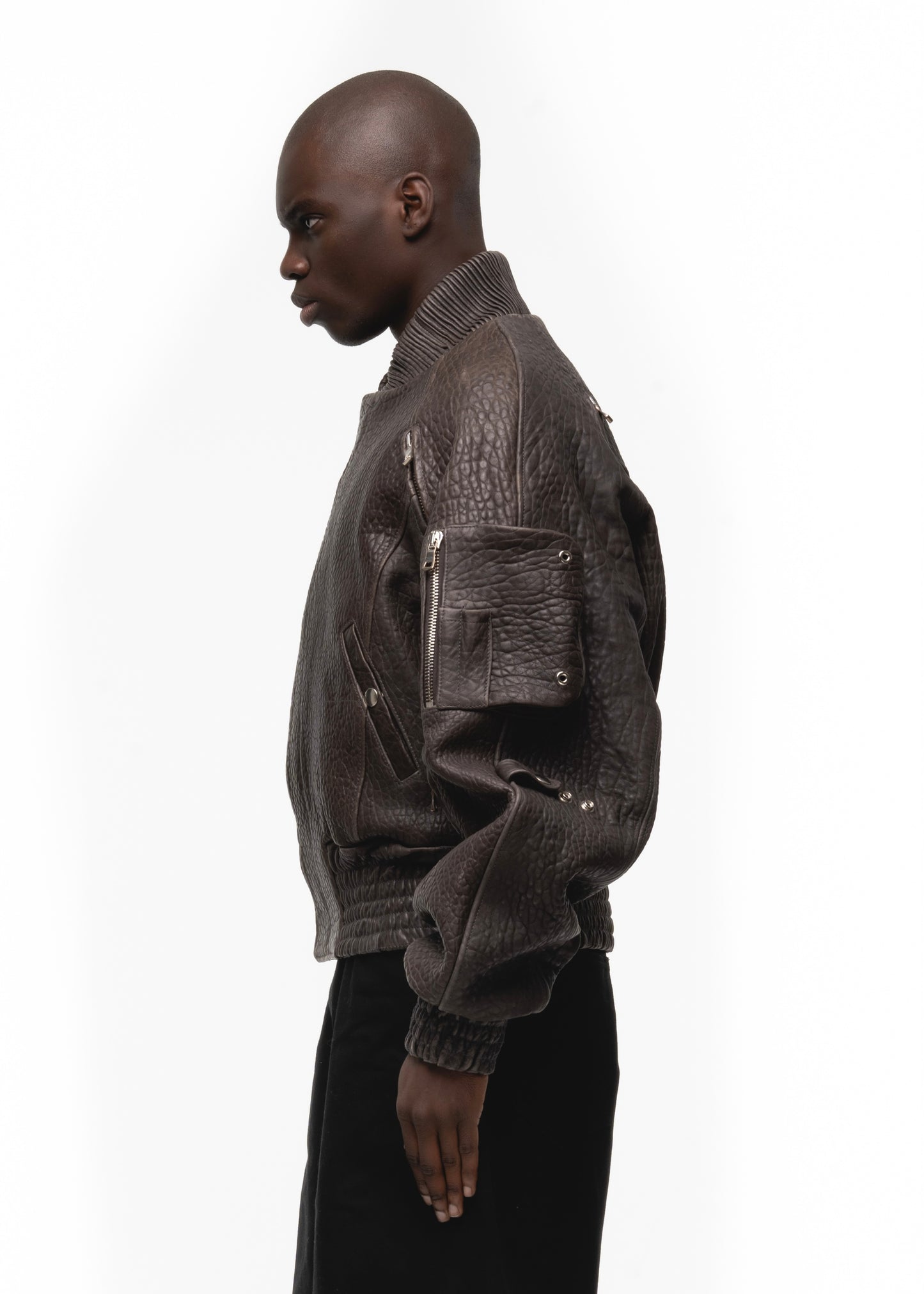 BROWN DRIED CONCRETE LEATHER BOMBER