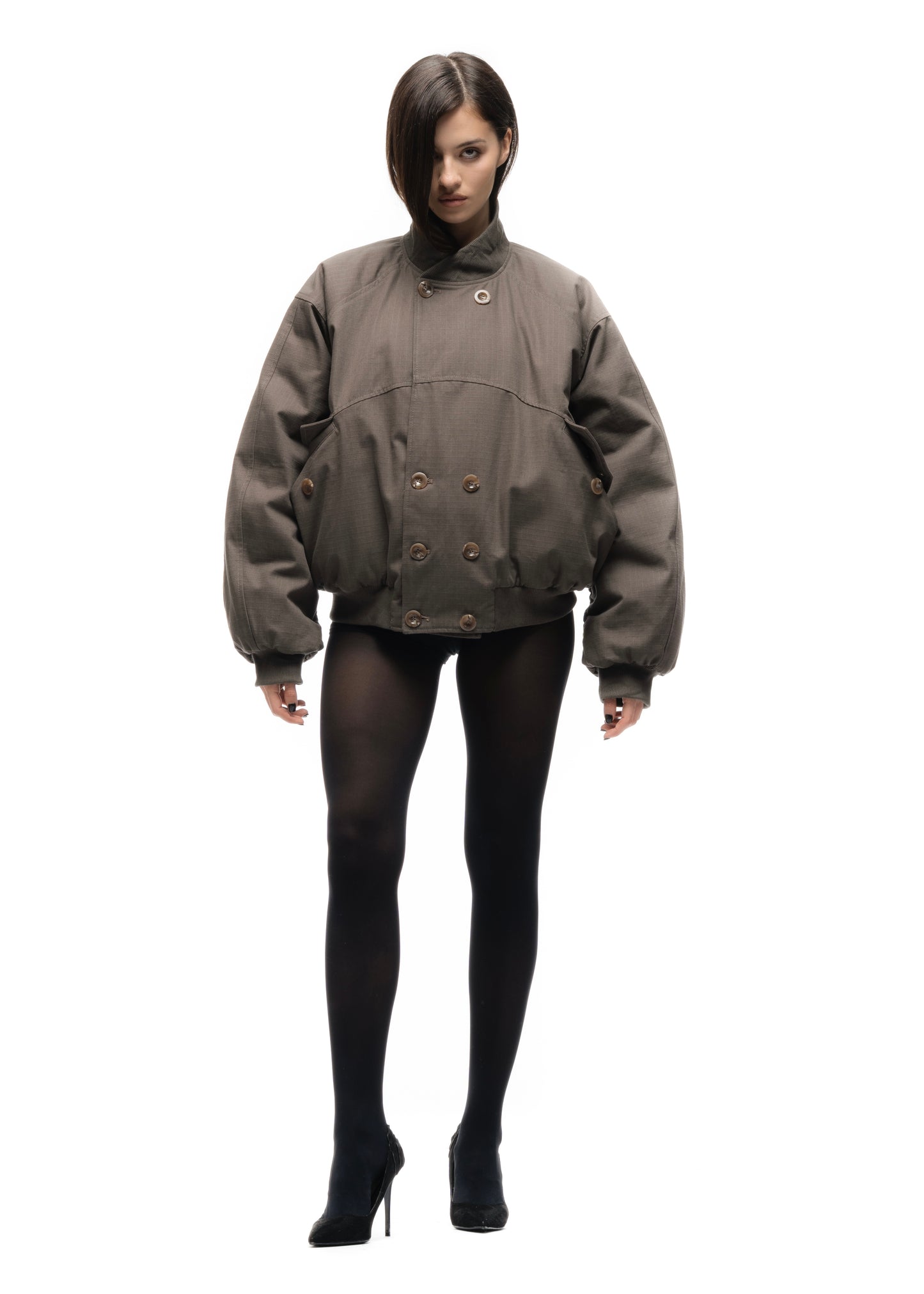 DOUBLE BUTTON BOMBER JACKET STRUCTURED STONE FEMALE