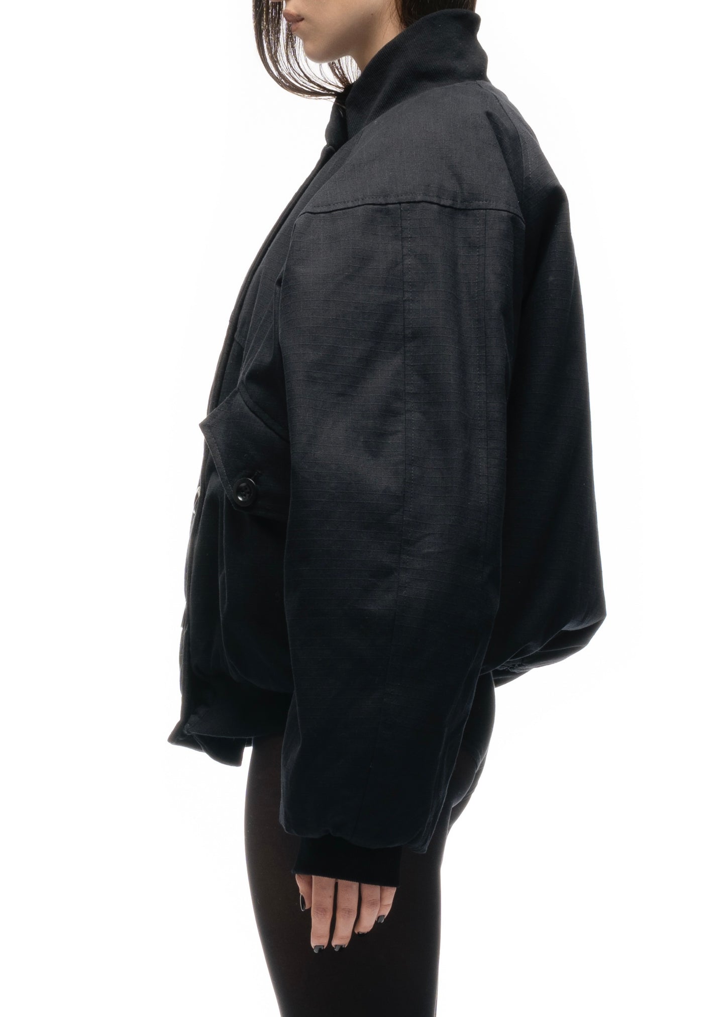 DOUBLE BUTTON BOMBER JACKET STRUCTURED BLACK FEMALE