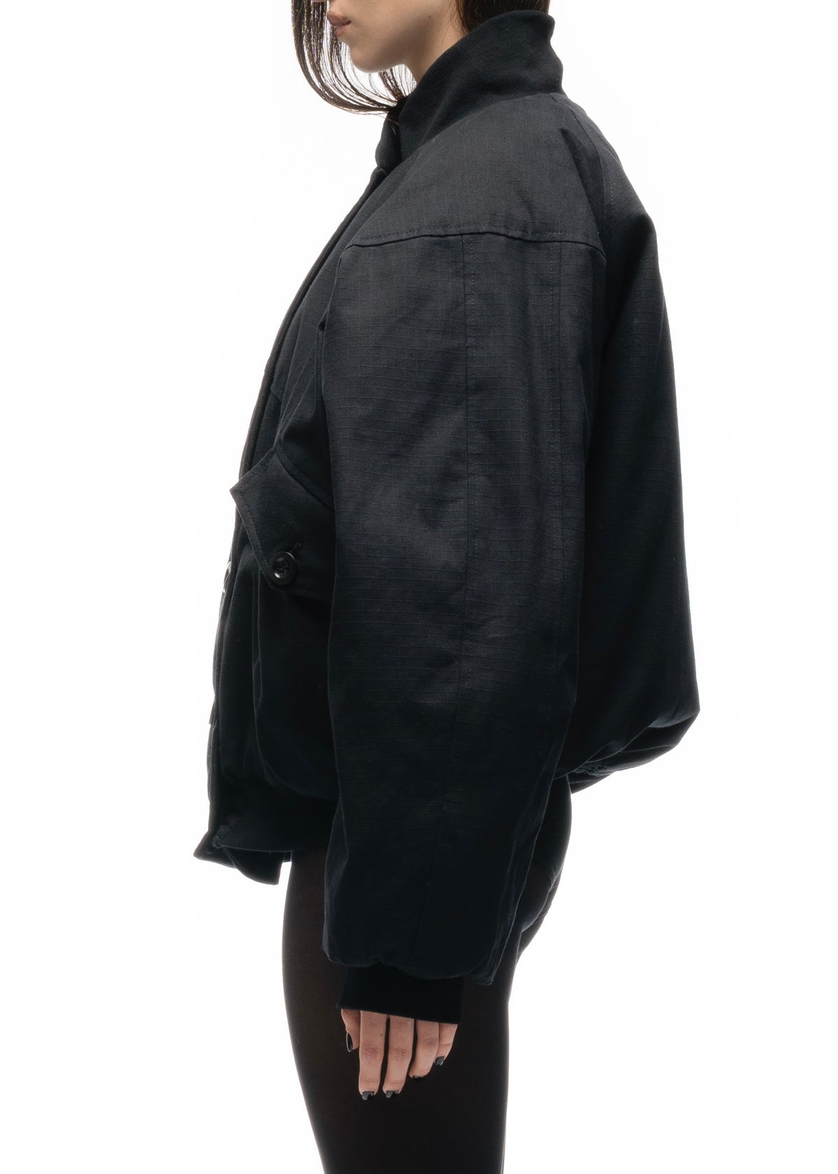 DOUBLE BUTTON BOMBER JACKET STRUCTURED BLACK FEMALE