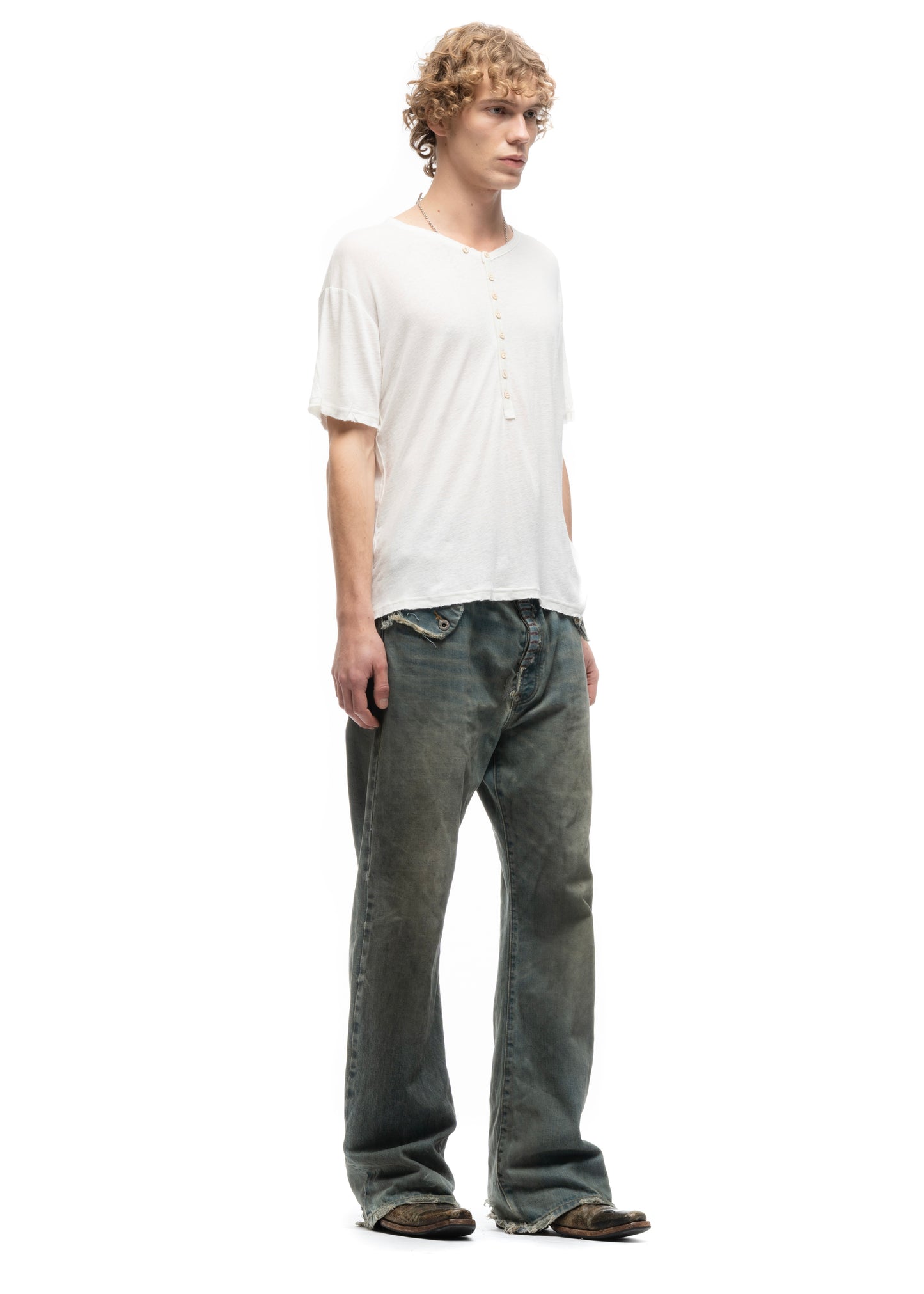 MESSAGE BUTTON UP T-SHIRT WHITE