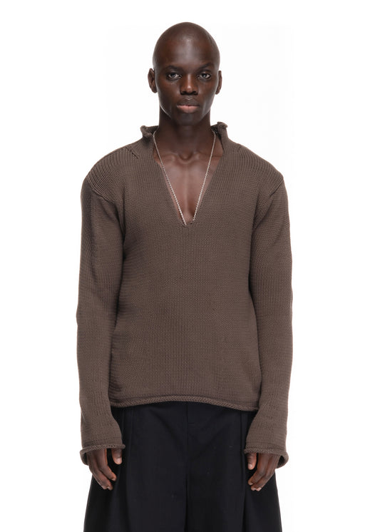 V KNIT SWEATER KHAKI