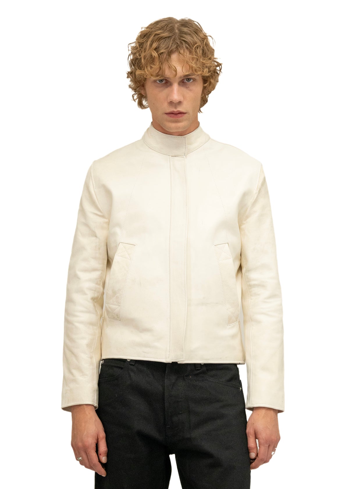 DRIVER ONE CUT WHITE LEATHER JACKET