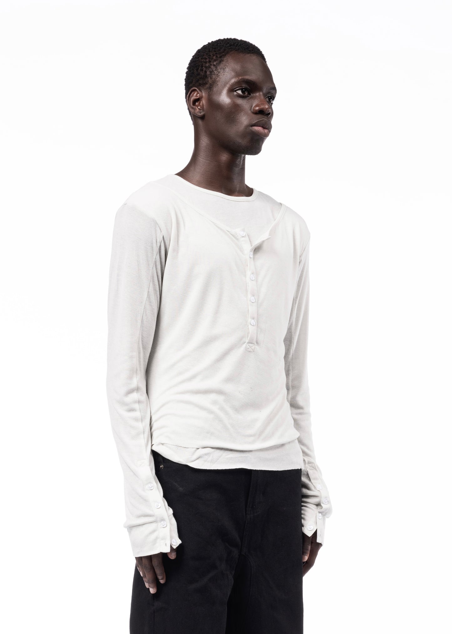 DOUBLE LAYERED BUTTON ORGANIC COTTON SHIRT WHITE