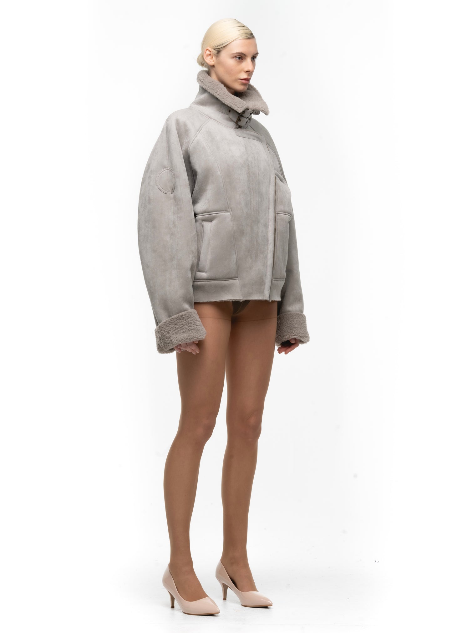 HEAVY FLIGHT SHEARLING JACKET GREY WOMEN'S CUT