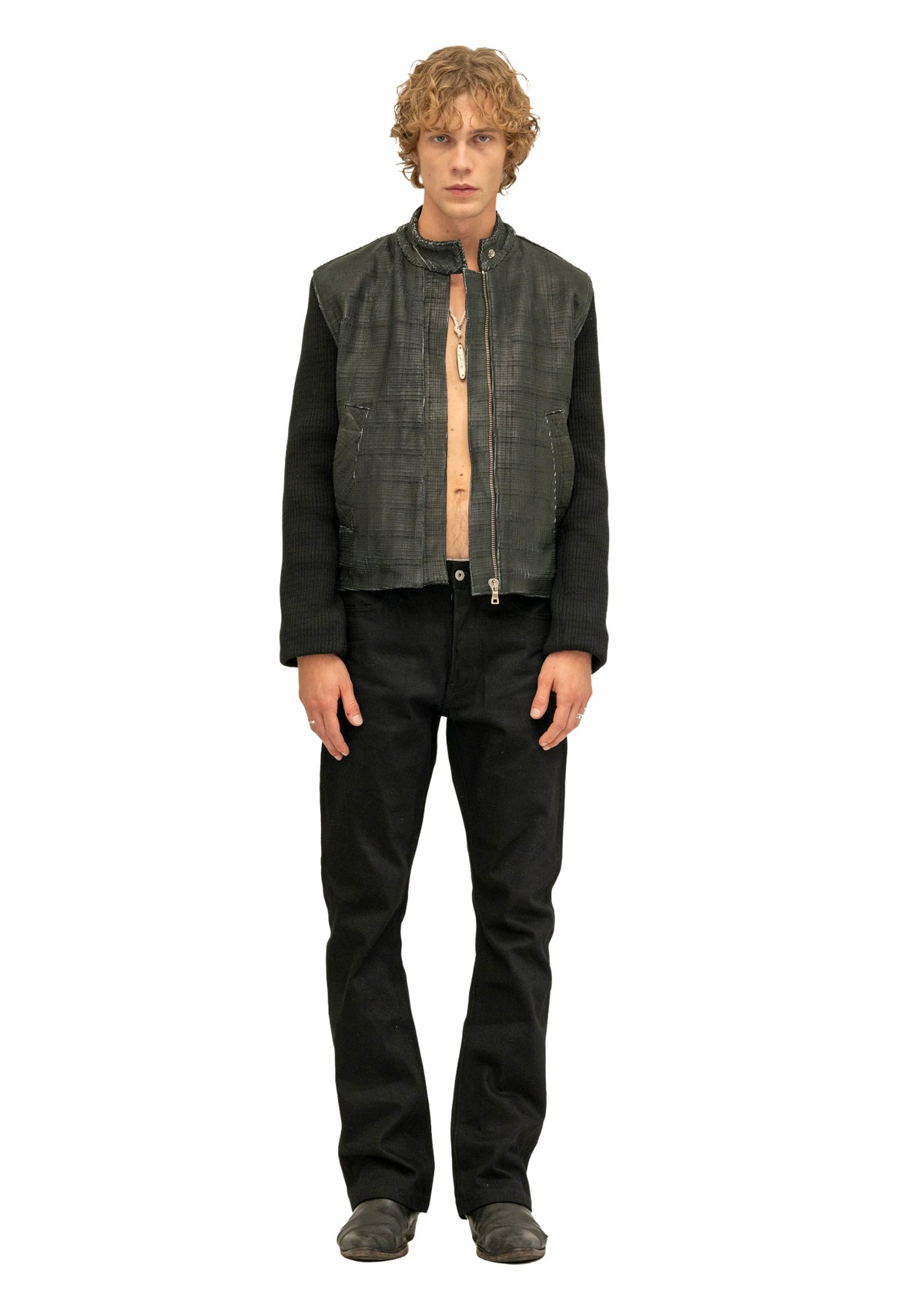 DRIVER GRID SCORED LEATHER JACKET
