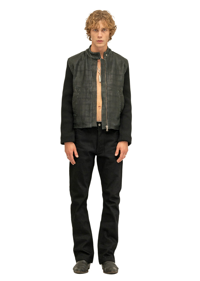 DRIVER GRID SCORED LEATHER JACKET