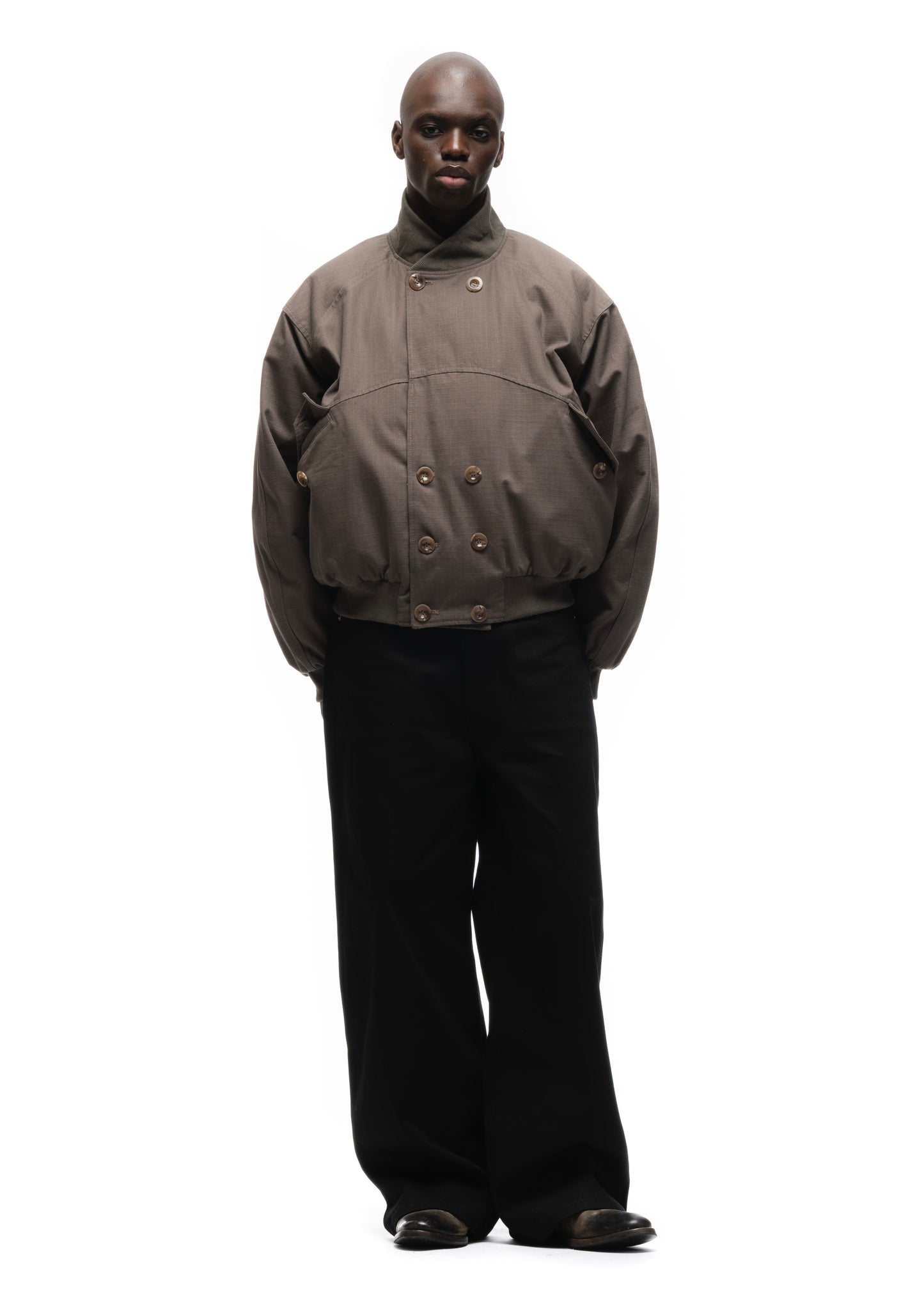 DOUBLE BUTTON BOMBER JACKET STRUCTURED STONE