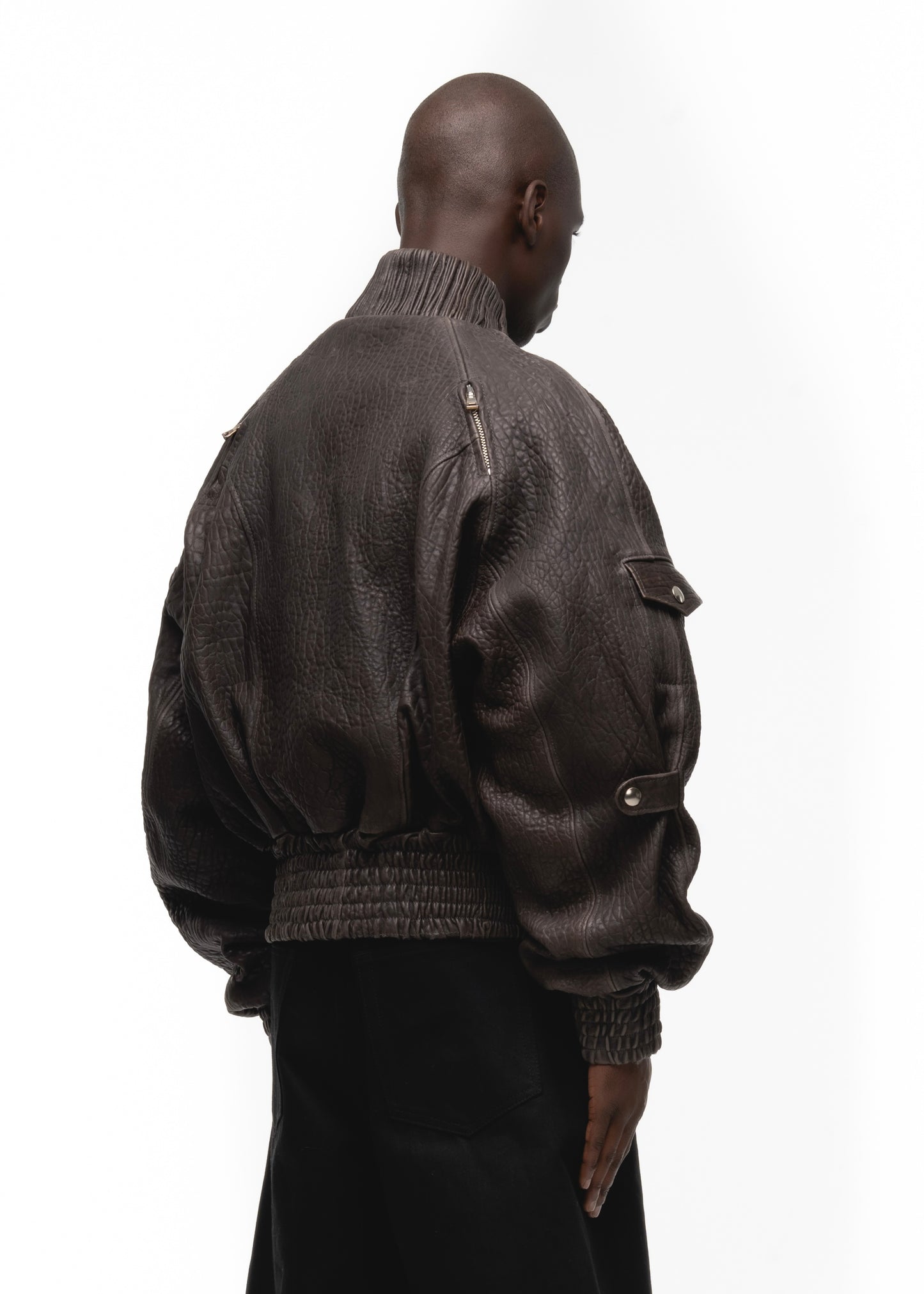 BROWN DRIED CONCRETE LEATHER BOMBER