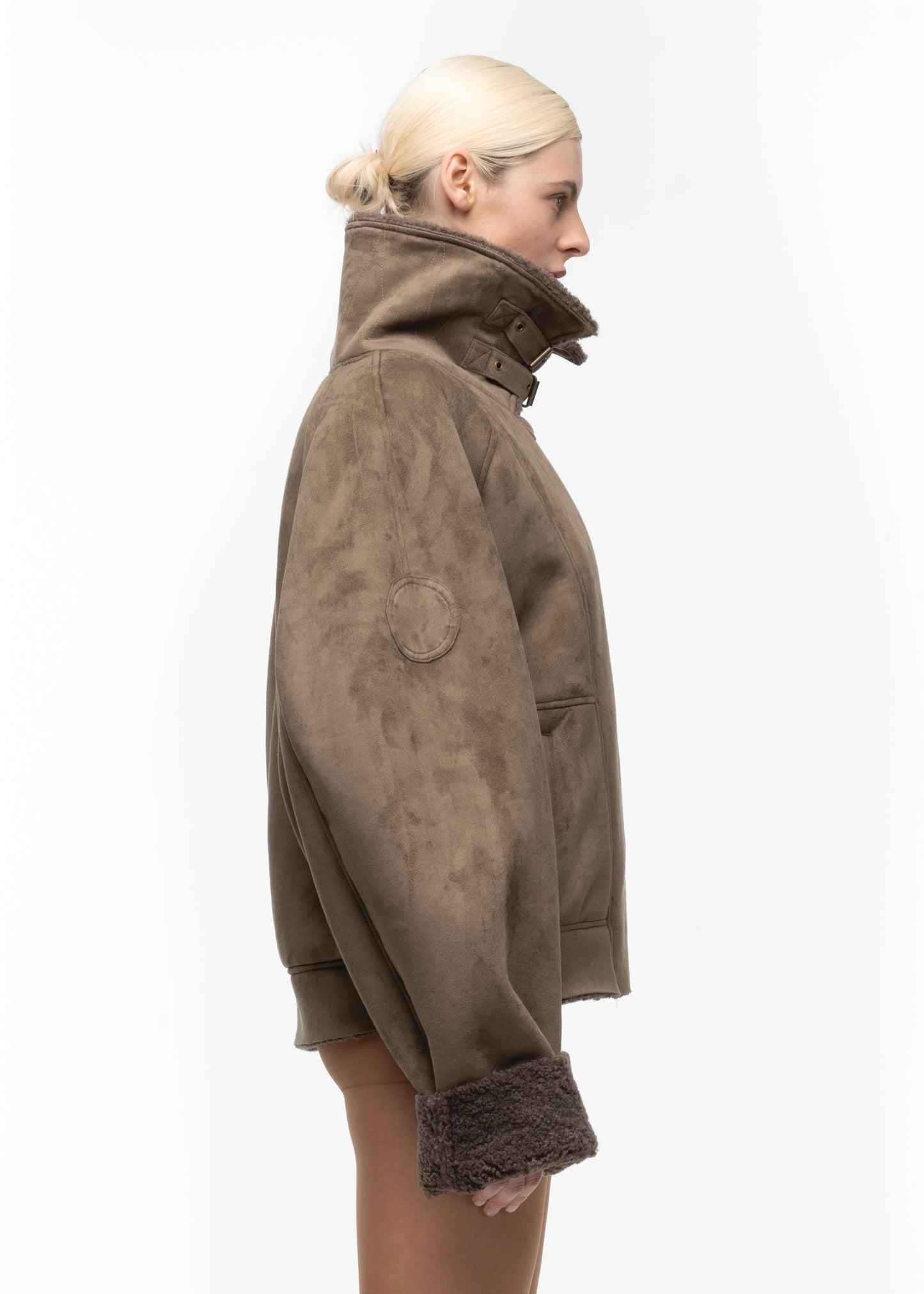 HEAVY FLIGHT SHEARLING JACKET OLIVE WOMEN'S CUT