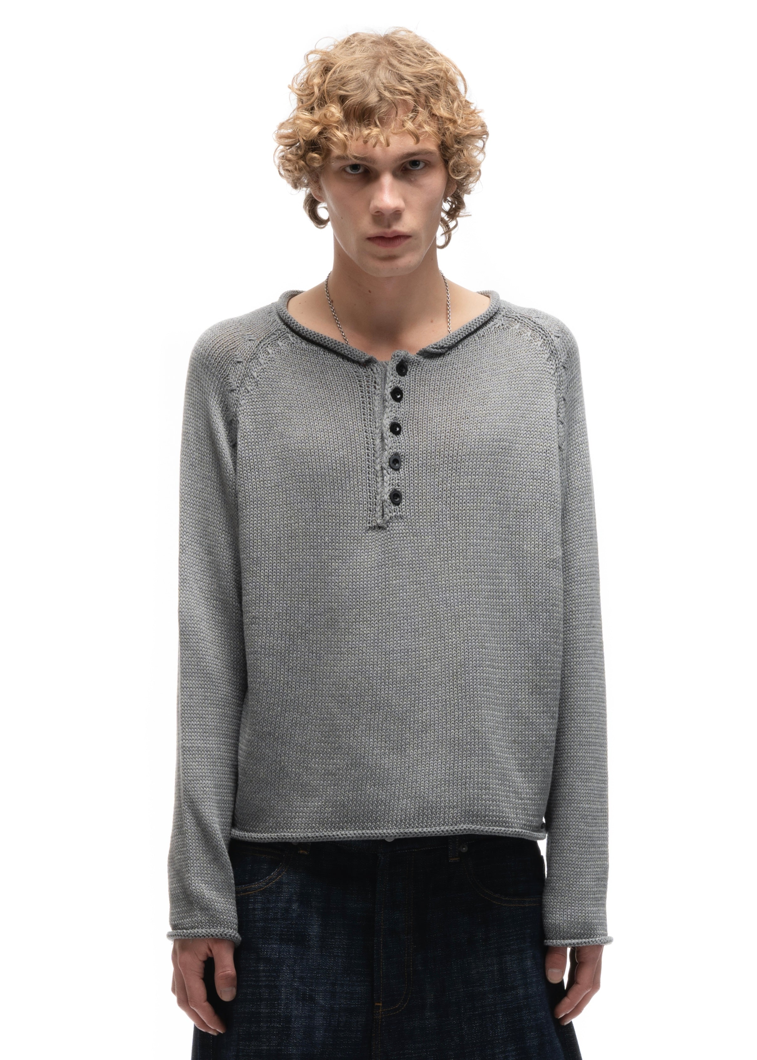 BUTTON KNIT SWEATER GREY – NO/FAITH STUDIOS